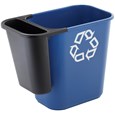 The Side Bin Attachment is constructed of polyethylene to be lightweight and durable. It attaches onto medium wastebaskets to create a deskside recycling solution.