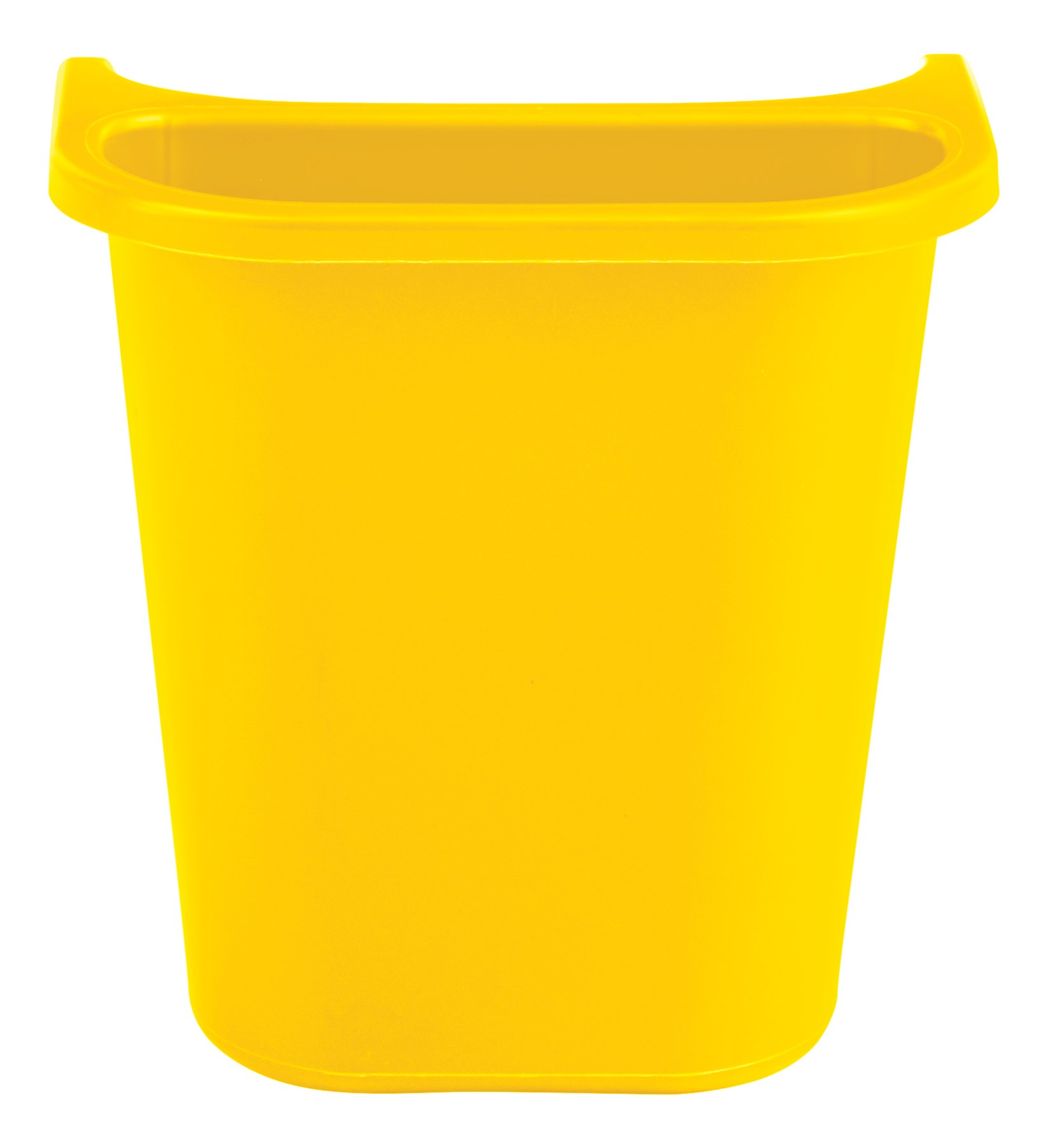 The Rubbermaid Commercial Recycling Side Bin is constructed of polyethylene to be lightweight and durable. It attaches onto medium wastebaskets to create a deskside recycling solution.