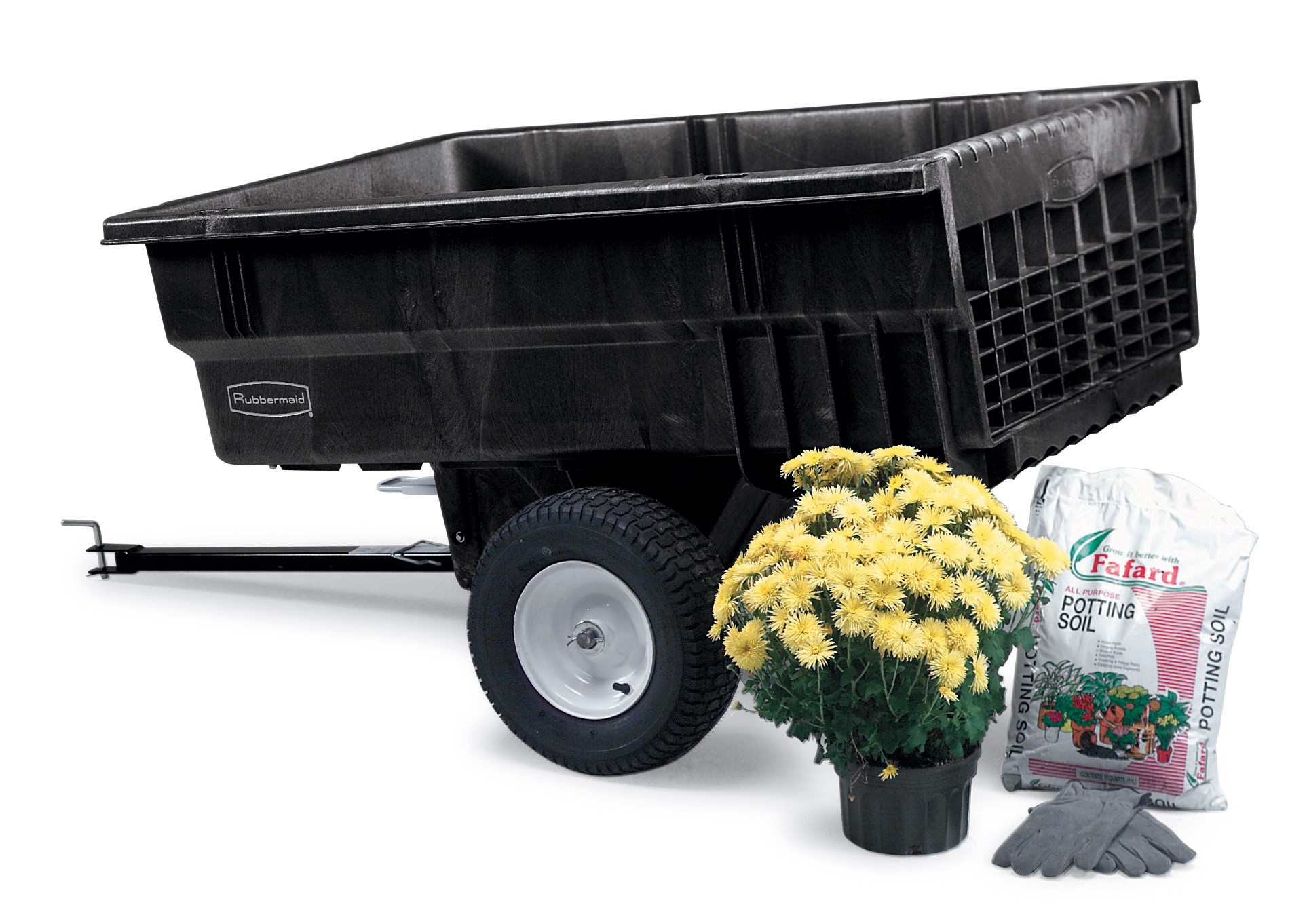 The Rubbermaid Commercial Tractor Dump Cart is lightweight and easy to maneuver, allowing you to transport materials with ease.