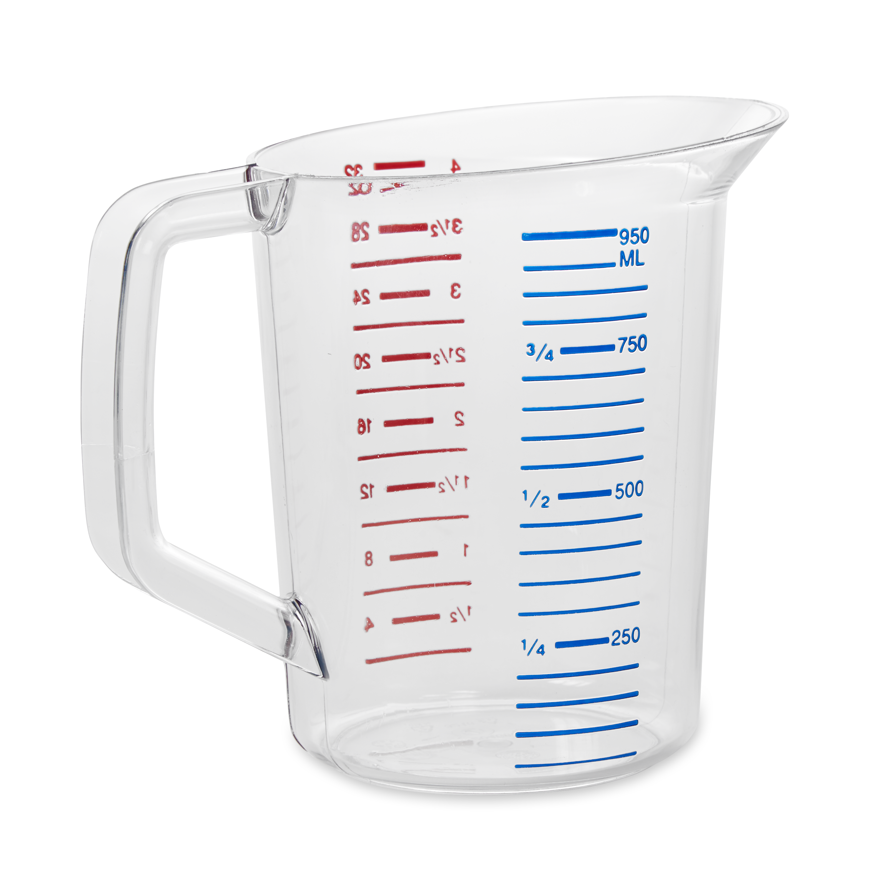 The Rubbermaid Commercial Bouncer® Measuring Cup is constructed of break-resistant, clear polycarbonate.