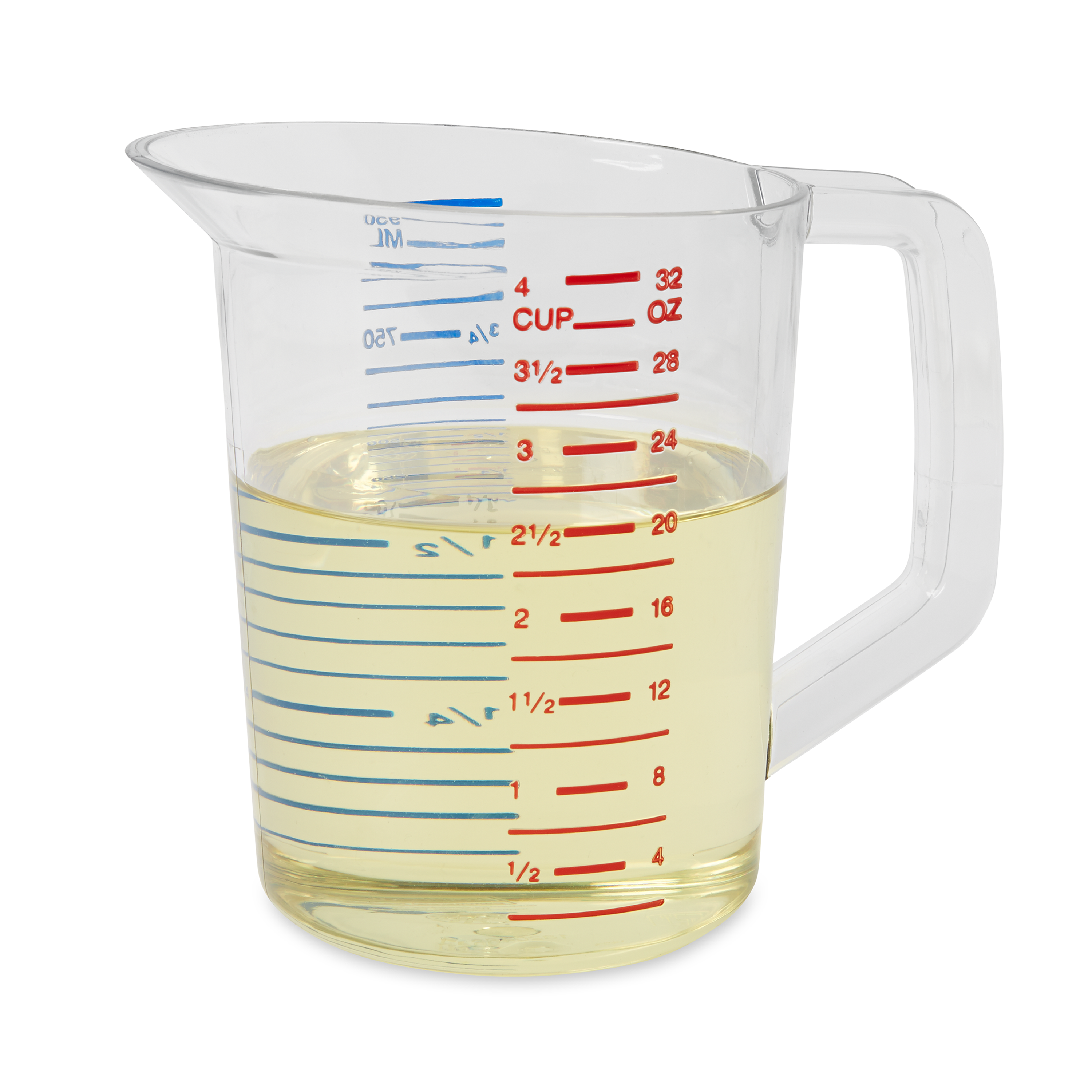 The Rubbermaid Commercial Bouncer® Measuring Cup is constructed of break-resistant, clear polycarbonate.