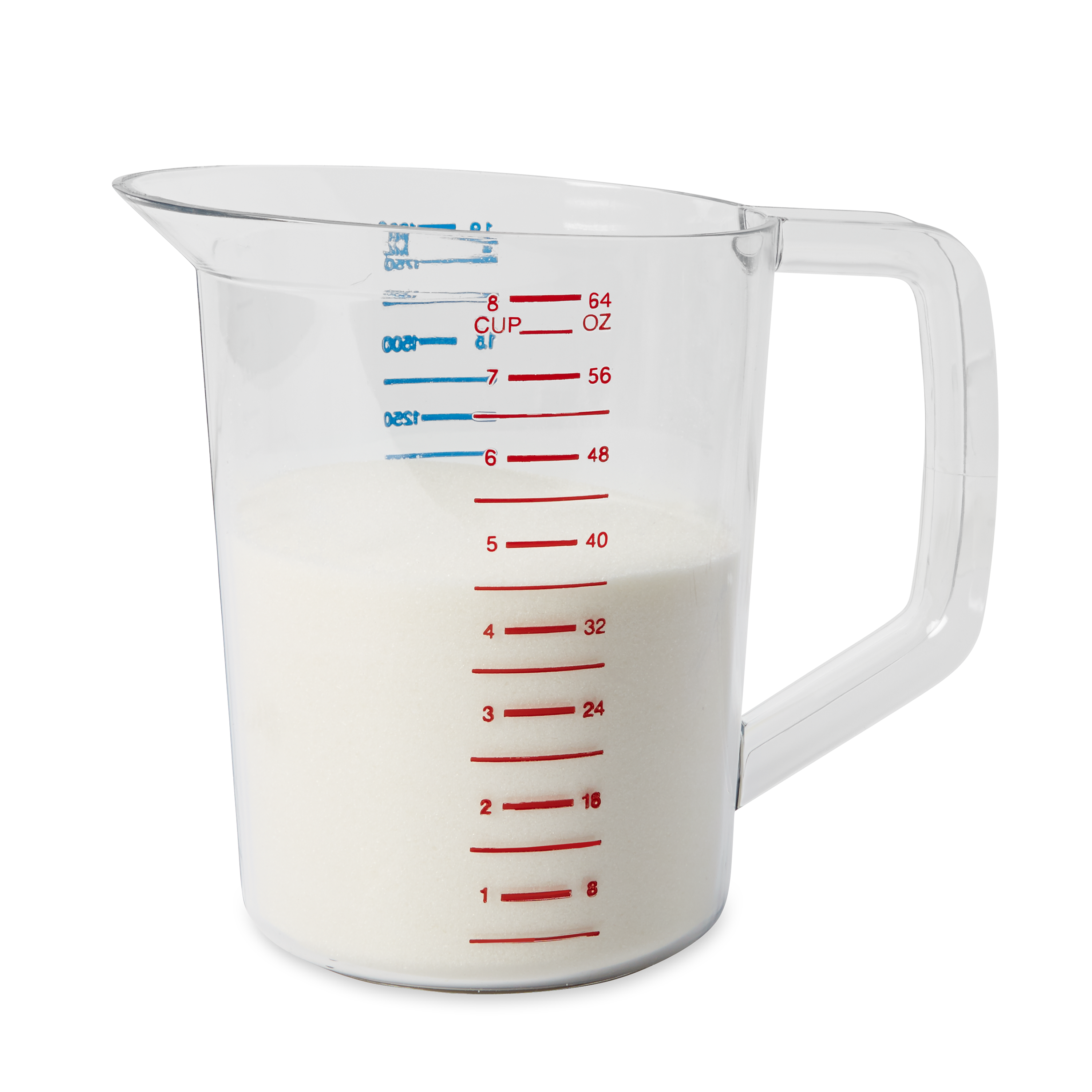 The Rubbermaid Commercial Bouncer® Measuring Cup is constructed of break-resistant, clear polycarbonate.