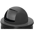 The Steel Drum Dome Top is a self-closing "push" door top that is Factory-Mutal (FM) approved when used with a Rubbermaid Commercial 30-gallon Steel Drum Container. Helps seal away unpleasant odors and unsightly waste.