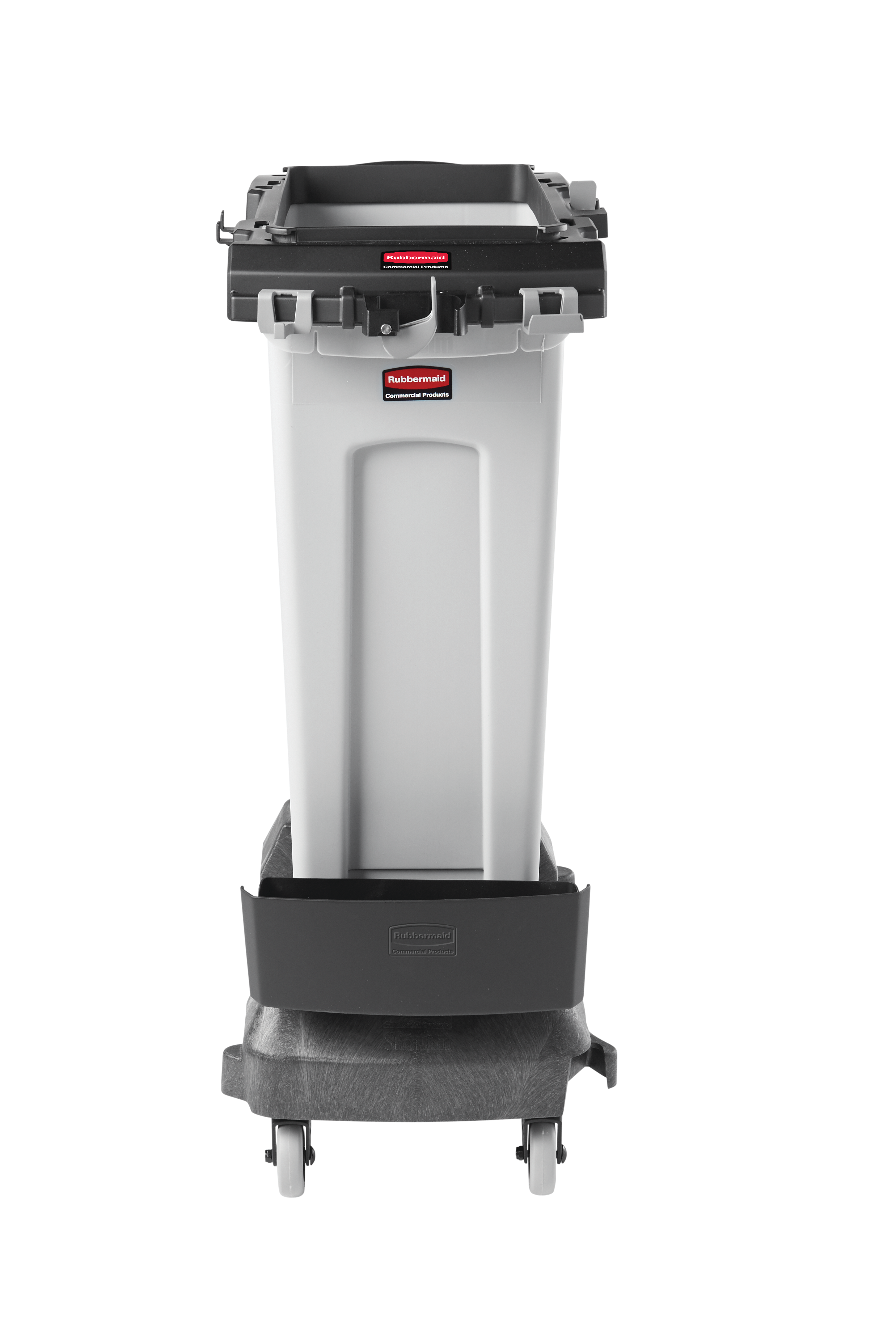 The Rubbermaid Commercial Slim Jim® Rim Caddy is a purpose-built solution to store and transport common cleaning tools when collecting waste in the tightest spaces.