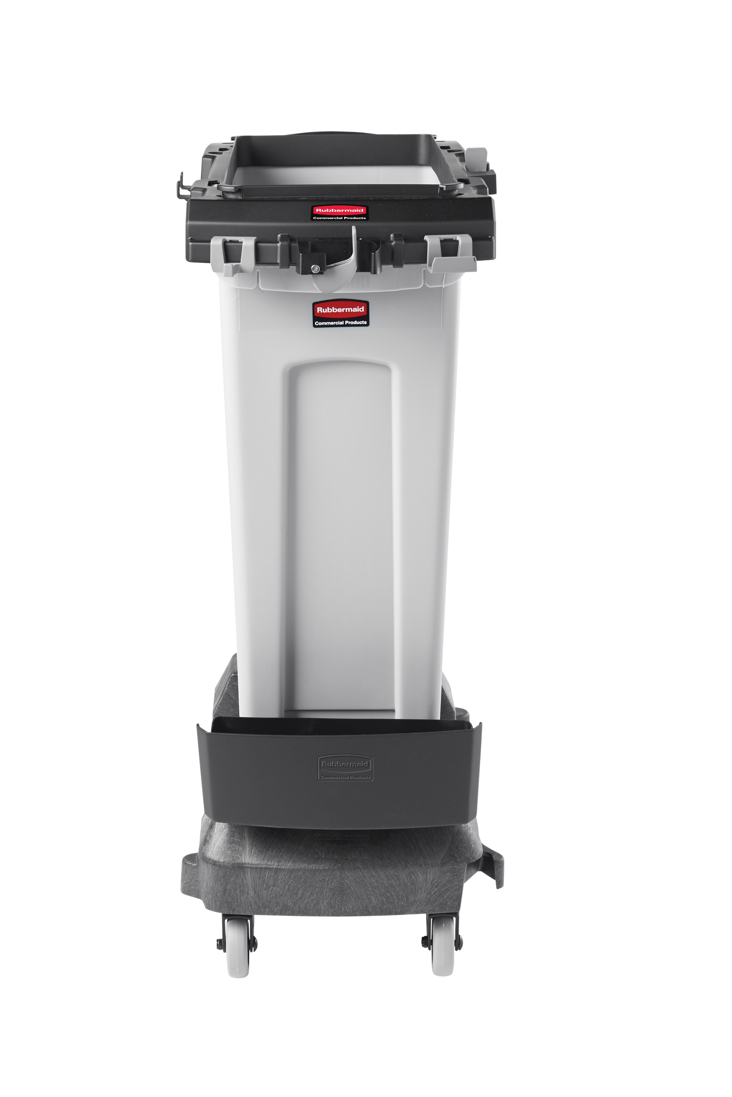 Bộ dụng cụ đựng đồ vệ sinh Slim Jim® Rim có thể chứa gọn gàng nhiều dụng cụ vệ sinh khác nhau bao gồm chổi, hót rác, biển báo an toàn, bình xịt, túi lót bình dự phòng, v.v.