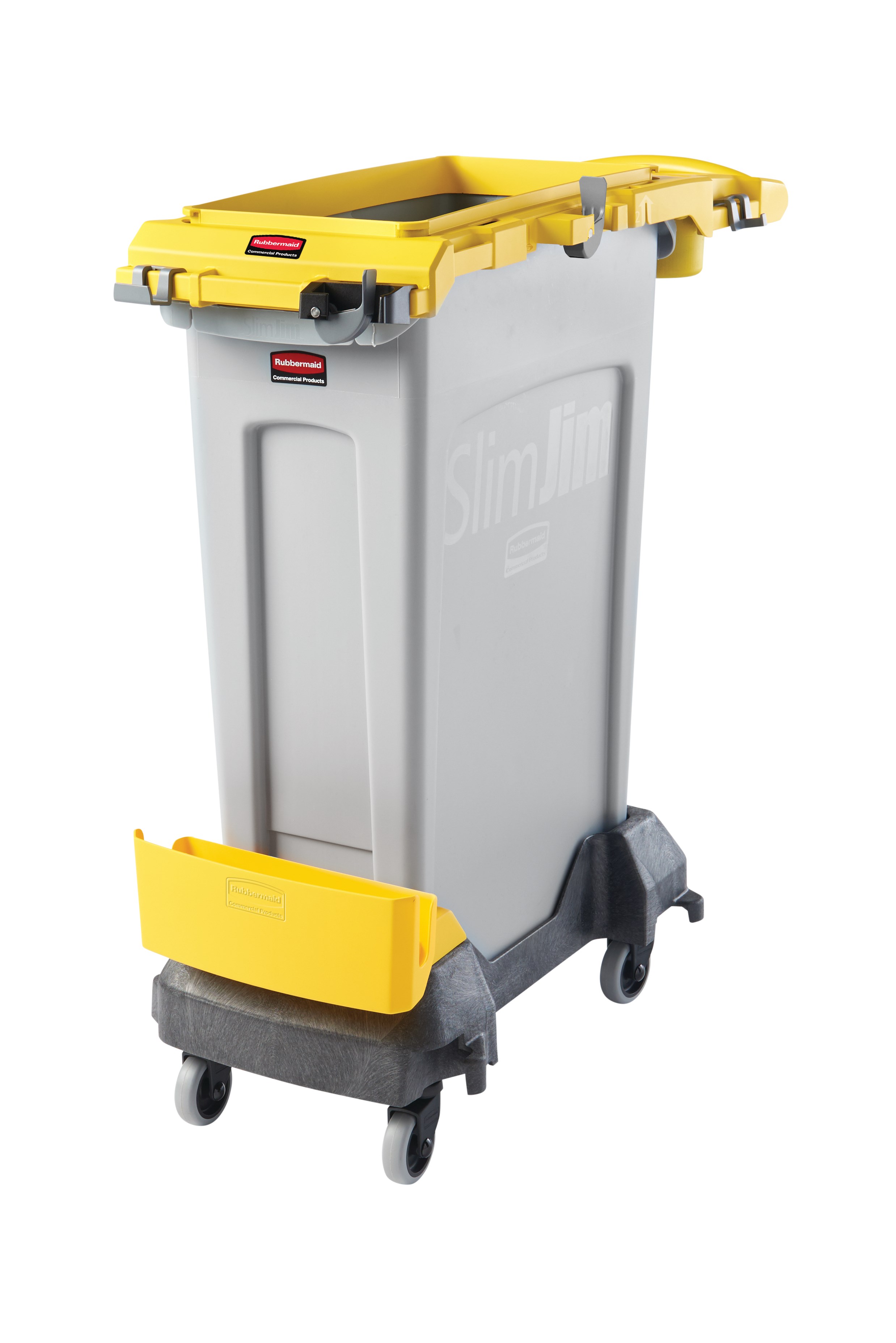 Slim Jim® Rim Caddy Kit compactly holds various cleaning tools including brooms, dustpans, safety signs, spray bottles, extra can liners, and more.