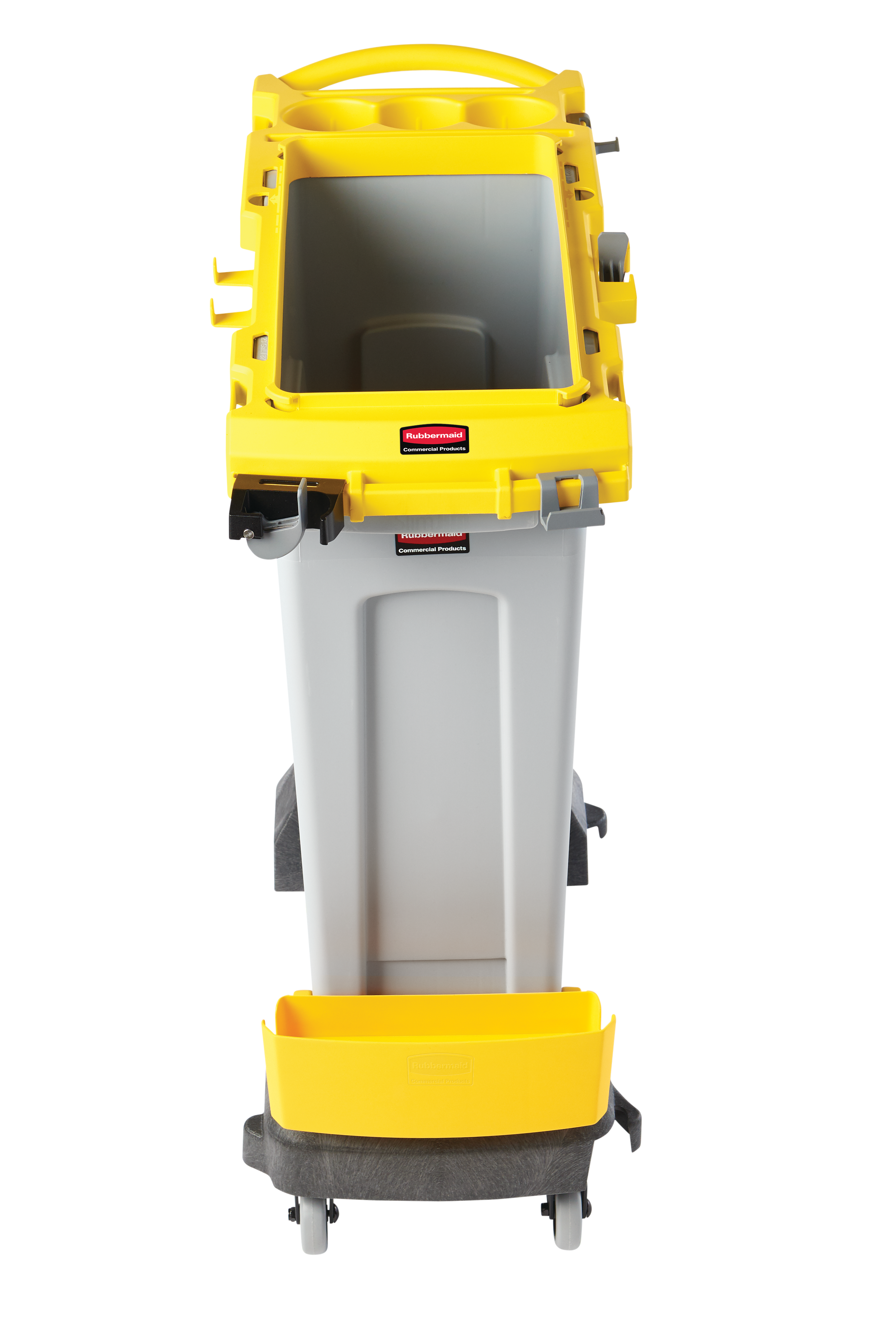 Der Slim Jim® Rim Caddy von Rubbermaid Commercial ist eine zweckorientierte Lösung zur Aufbewahrung und zum Transport der gängigsten Reinigungsgeräte bei der Sammlung von Abfall auf engstem Raum.