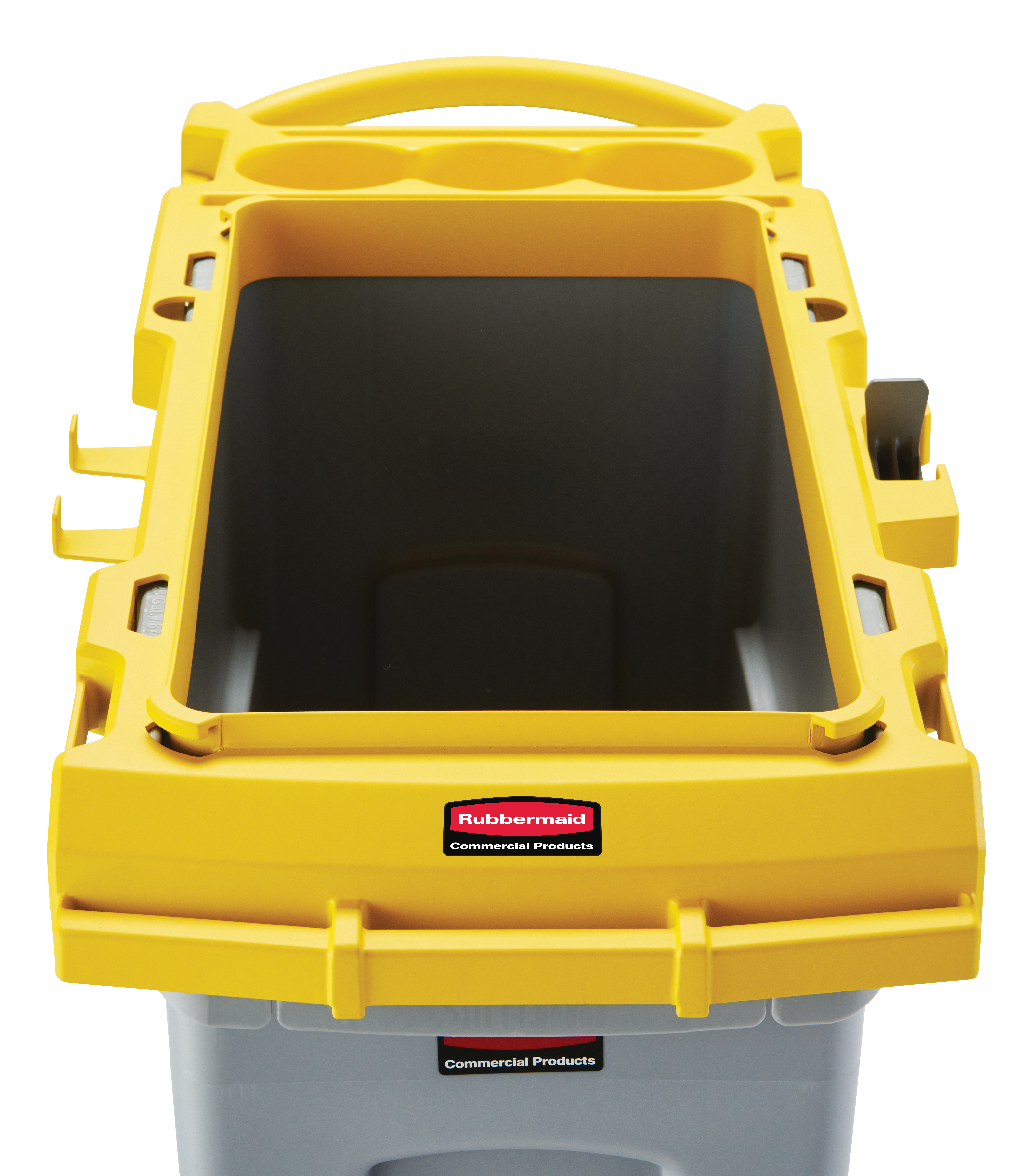 Der Slim Jim® Rim Caddy von Rubbermaid Commercial ist eine zweckorientierte Lösung zur Aufbewahrung und zum Transport der gängigsten Reinigungsgeräte bei der Sammlung von Abfall auf engstem Raum.