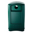 The Rubbermaid Commercial Plaza® Bottle and Can Recycling Container offers contemporary styling with a side-opening door for ergonomic waste emptying.