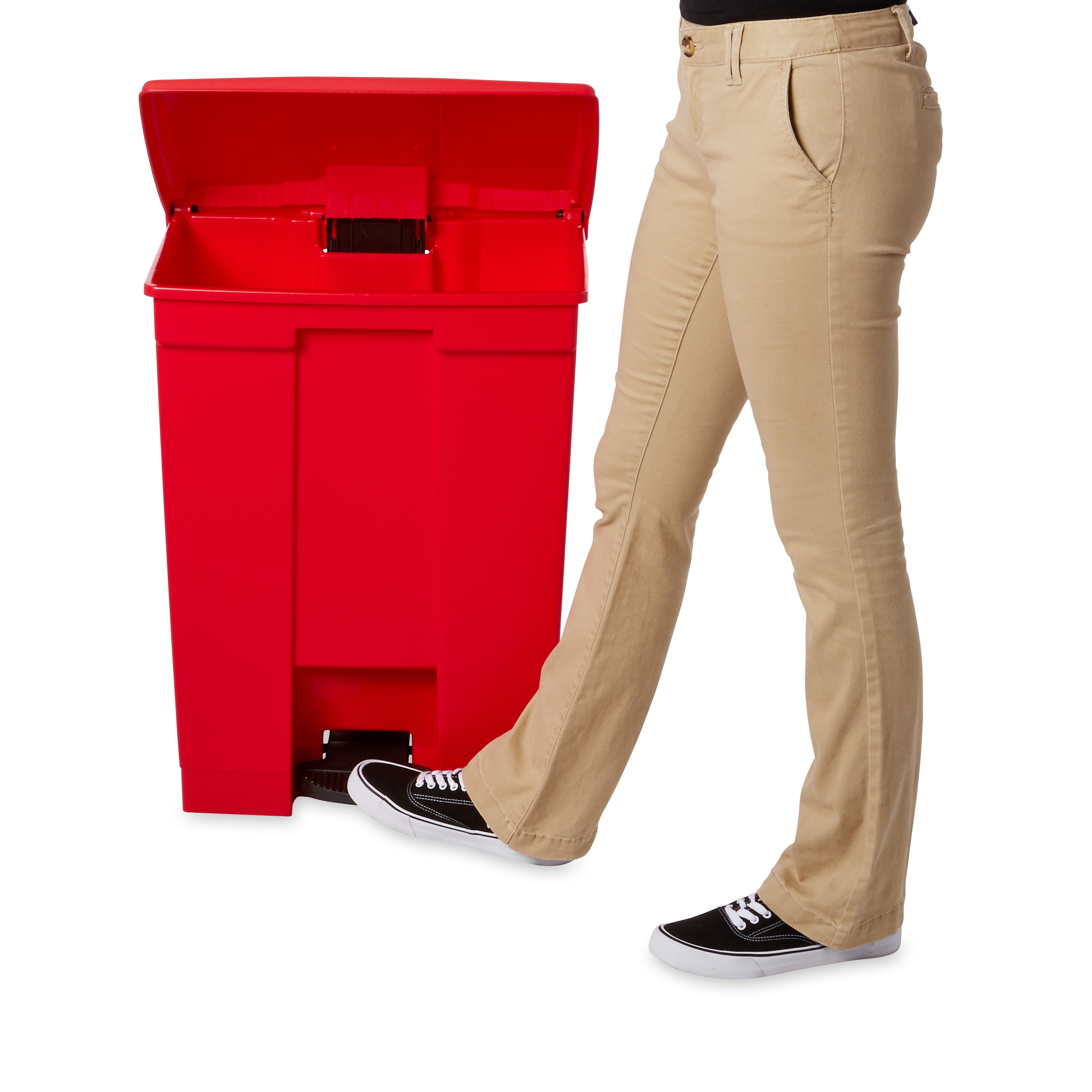 The Rubbermaid Commercial Step-On Container provides sanitary waste management.