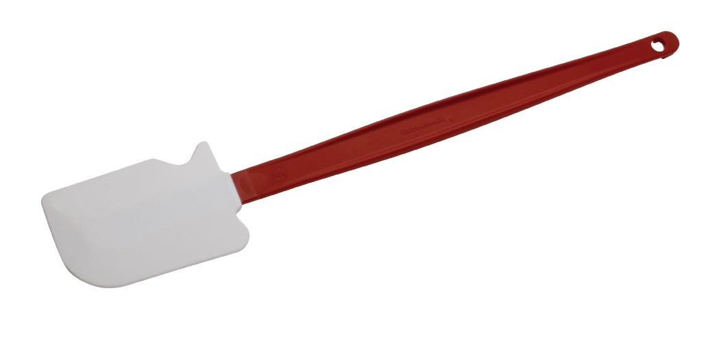 Rubbermaid Commercial high-heat scraper is for use in the kitchen. Blade is stain resistant and will not scratch cookware.