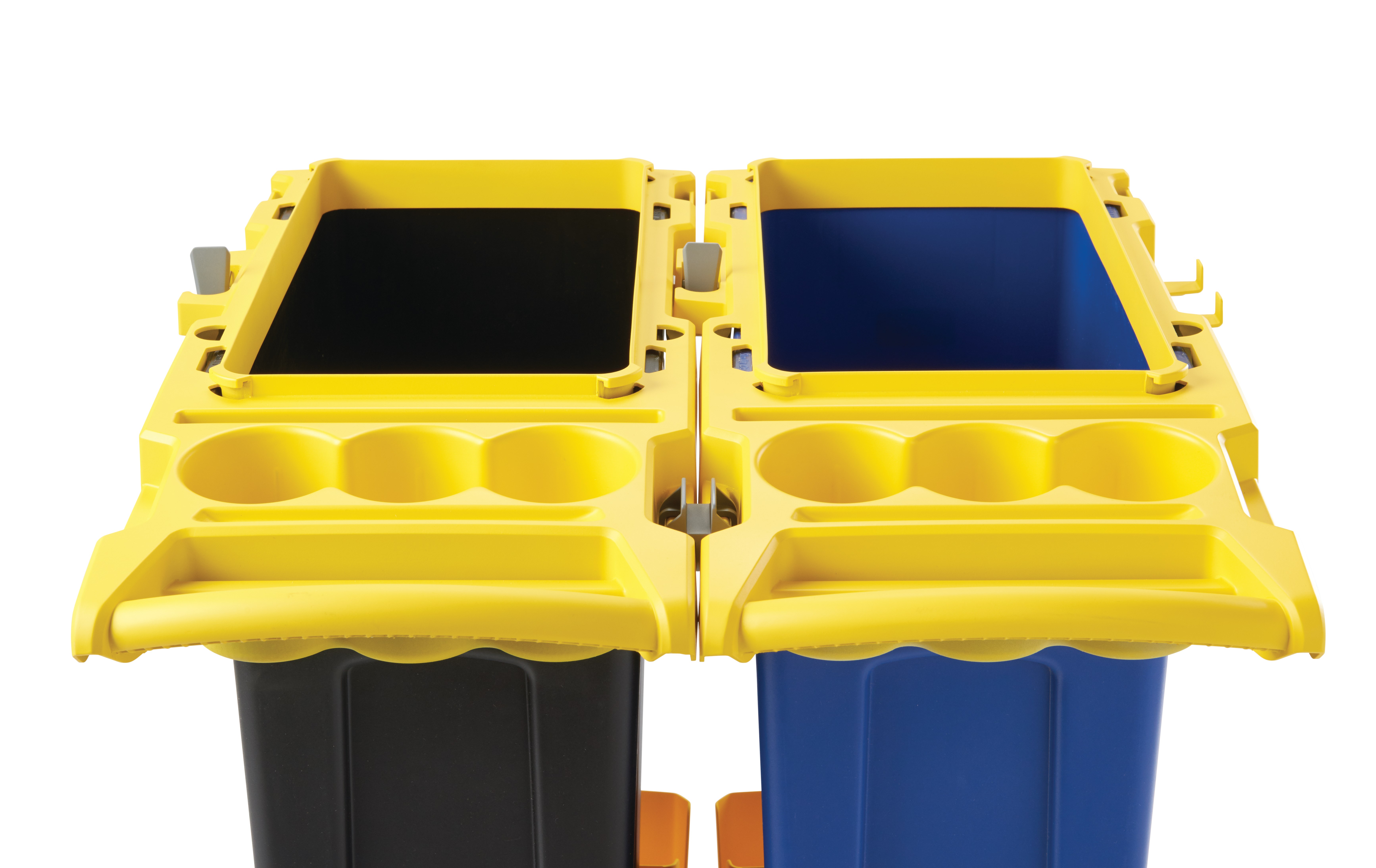 Rubbermaid Commercial 2-Stream Slim Jim® Cleaning Cart is a compact and purpose-built solution for all-in-one sanitation and waste collection. The cleaning cart helps store and transport common cleaning tools, hand sanitizer, and disinfecting wipes. It consolidates all the supplies you need in one solution to reduce trips and improve cleaning productivity.