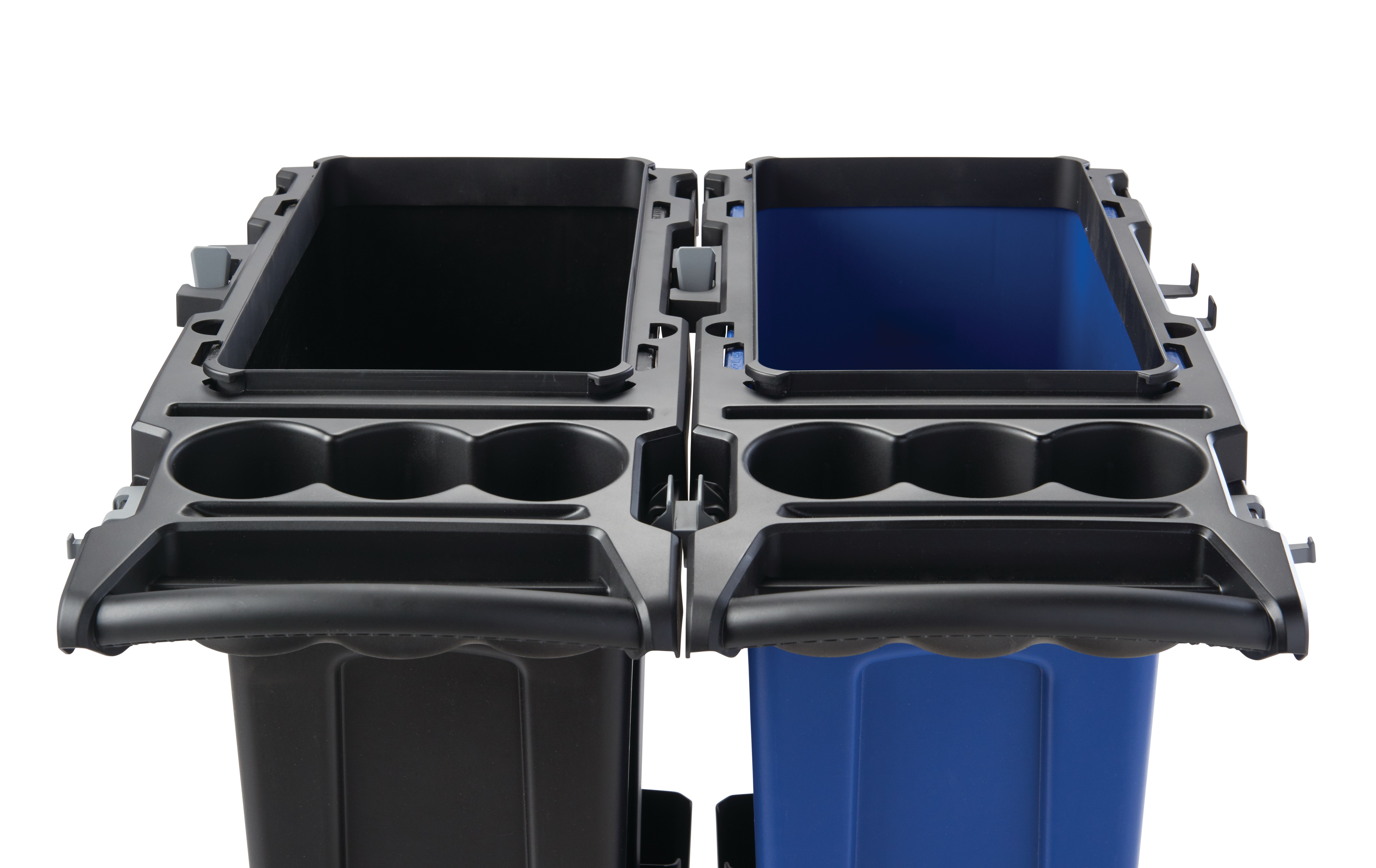 Rubbermaid Commercial 2-Stream Slim Jim® Cleaning Cart is a compact and purpose-built solution for all-in-one sanitation and waste collection. The cleaning cart helps store and transport common cleaning tools, hand sanitizer, and disinfecting wipes. It consolidates all the supplies you need in one solution to reduce trips and improve cleaning productivity.