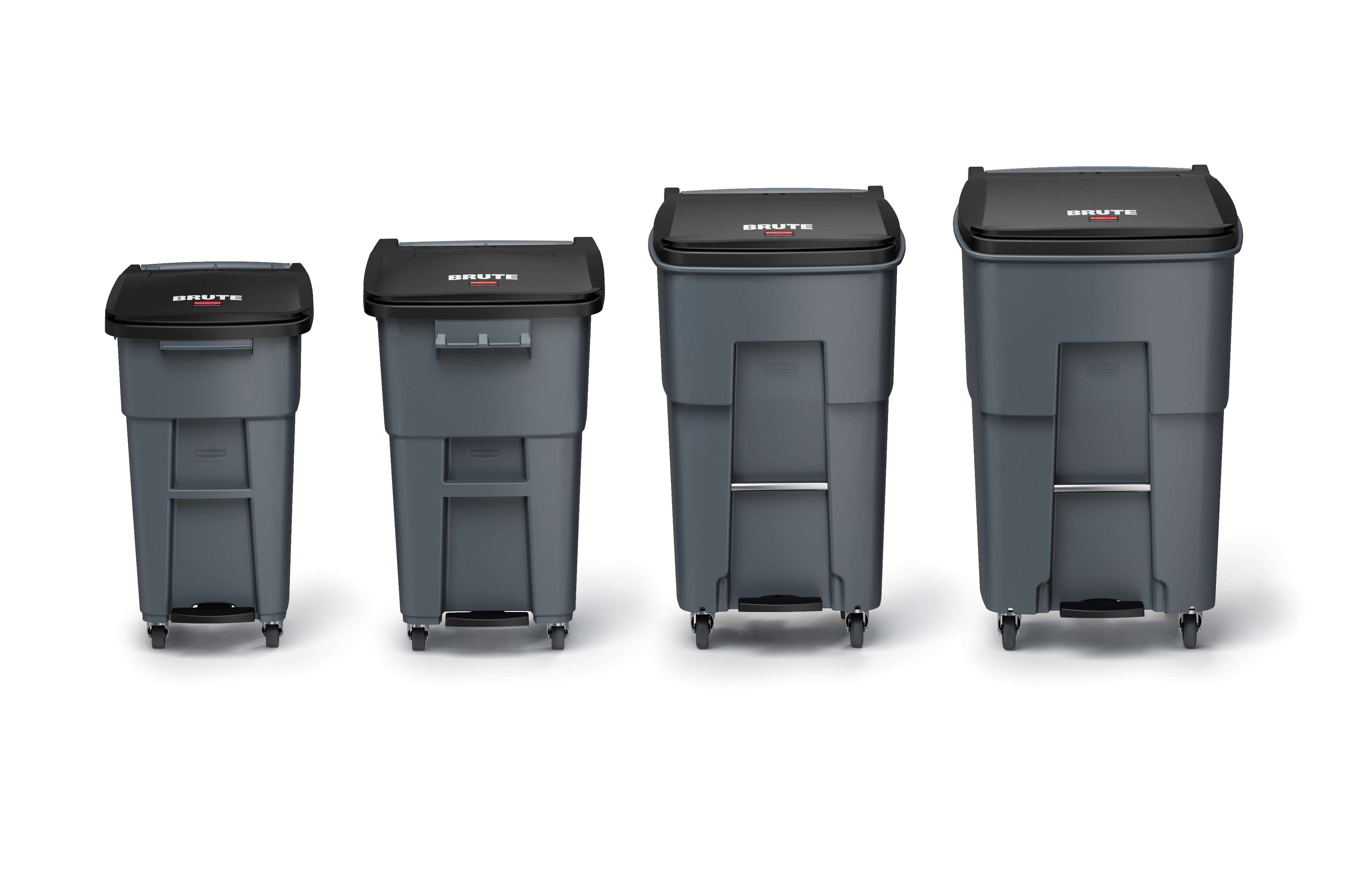 The Rubbermaid Commercial Step-On Rollouts with Casters facilitate hands-free waste disposal with the added benefit of superior mobility. Front swivel casters distribute weight evenly for enhanced maneuverability.