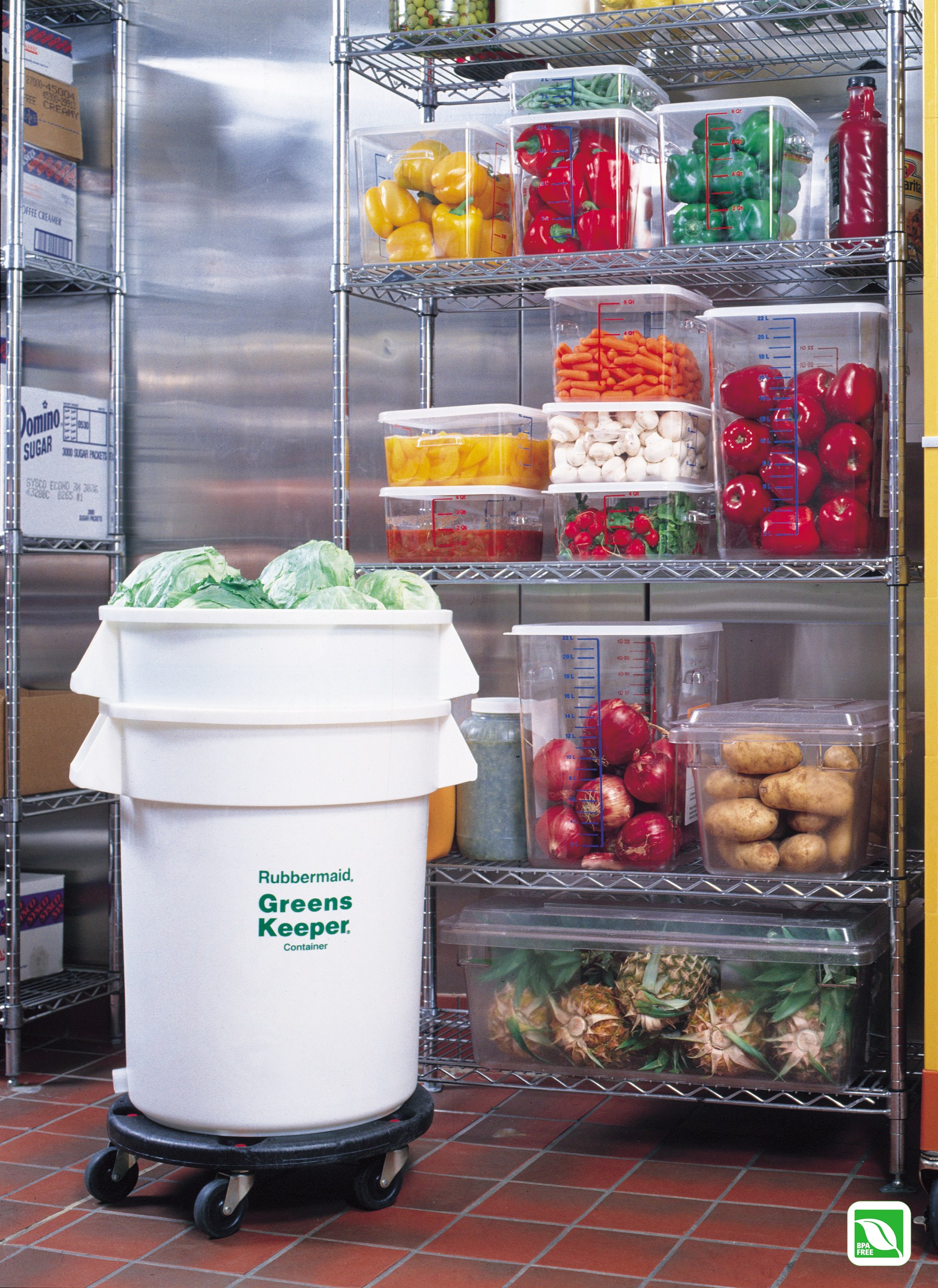 The BRUTE® Greenskeeper Food Container with Lid and Dolly helps keep greens fresh.