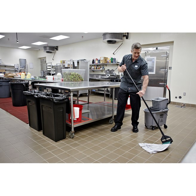 Invader® Side-Gate Mop Handle makes removing and replacing mop heads easy and efficient. Thumbwheel clamps the mop firmly in place; should be used with 1"  headband mops only.