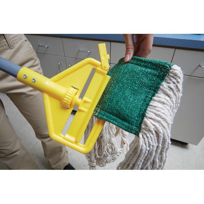 Invader® Side-Gate Mop Handle makes removing and replacing mop heads easy and efficient. Thumbwheel clamps the mop firmly in place; should be used with 1"  headband mops only.