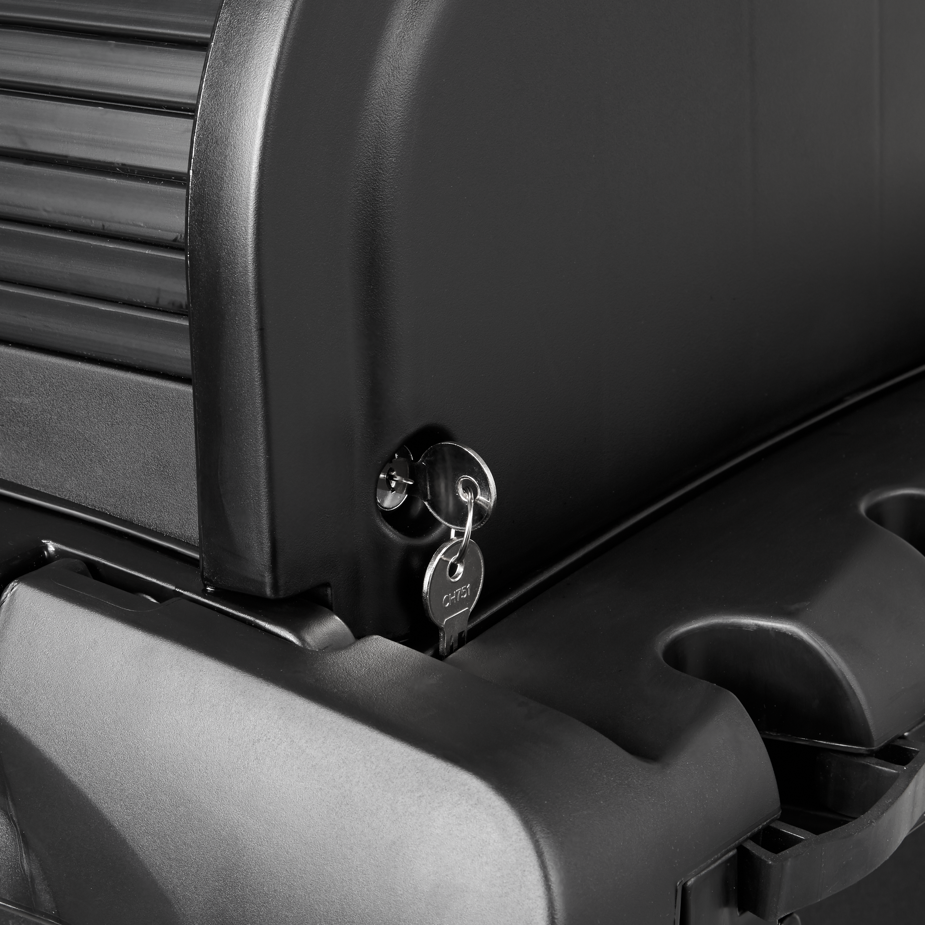 The Rubbermaid Commercial Products Executive Locking Hood for High-Capacity Janitorial Cleaning Carts secures and conceals supplies stored on the top of the cart while providing access to supplies on both sides of the cart.