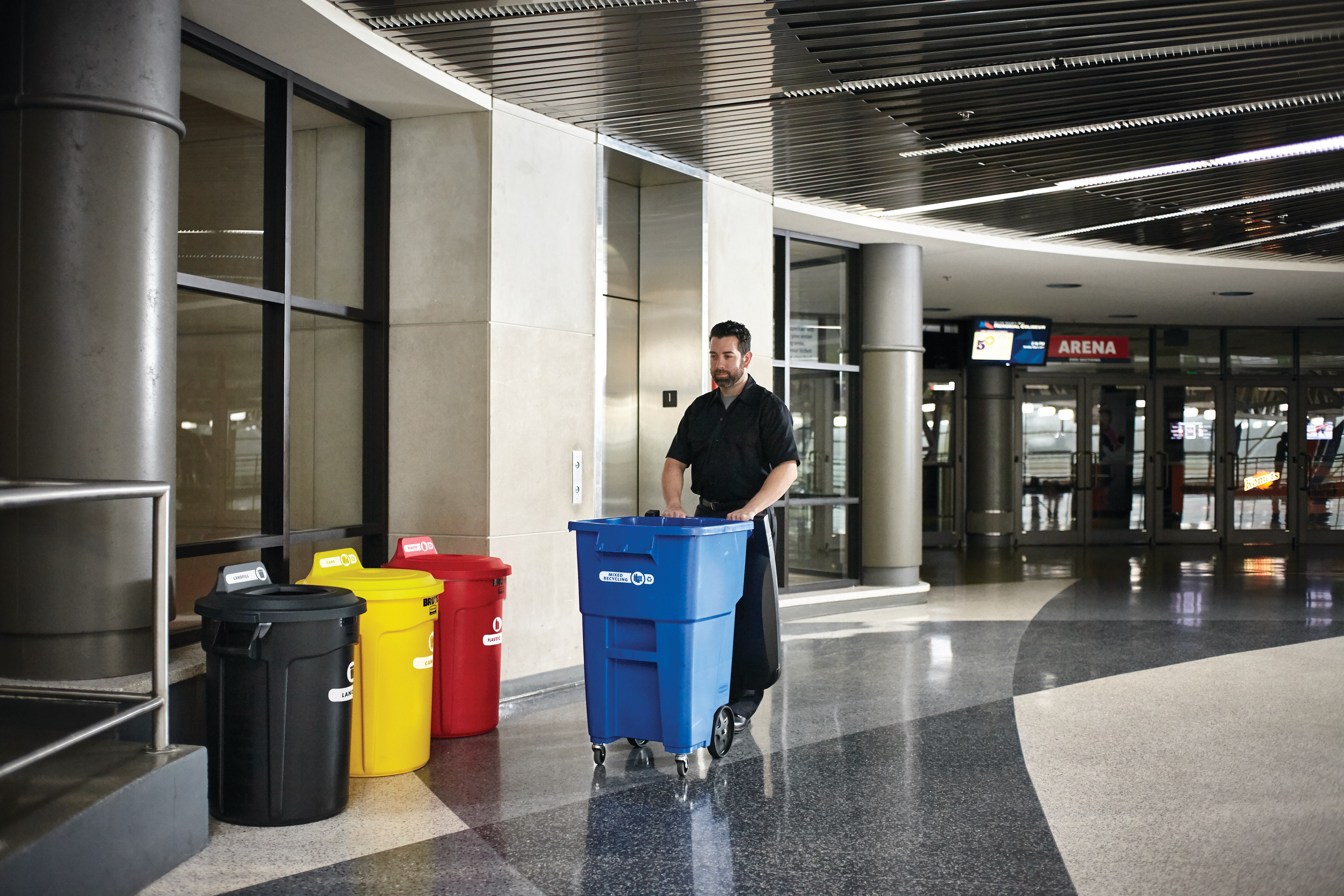 The Rubbermaid Commercial Rollouts with Casters are ideal for collecting, consolidating, and transporting heavy facility waste. Front swivel casters distribute weight evenly for superior mobility and handling.