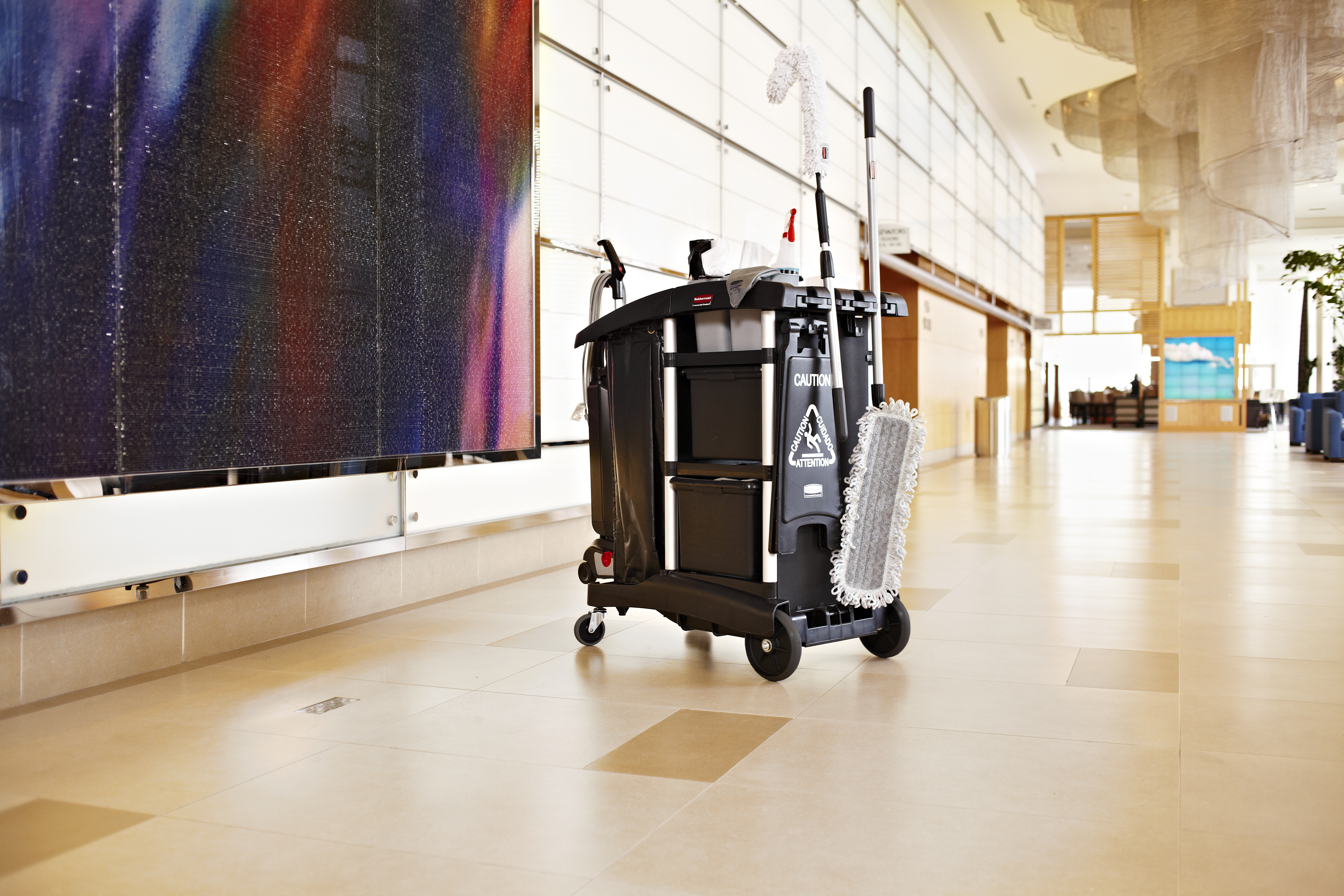 The Rubbermaid Commercial Executive Series Ultra-Compact Housekeeping Cart is an ergonomic and lightweight housekeeping solution.