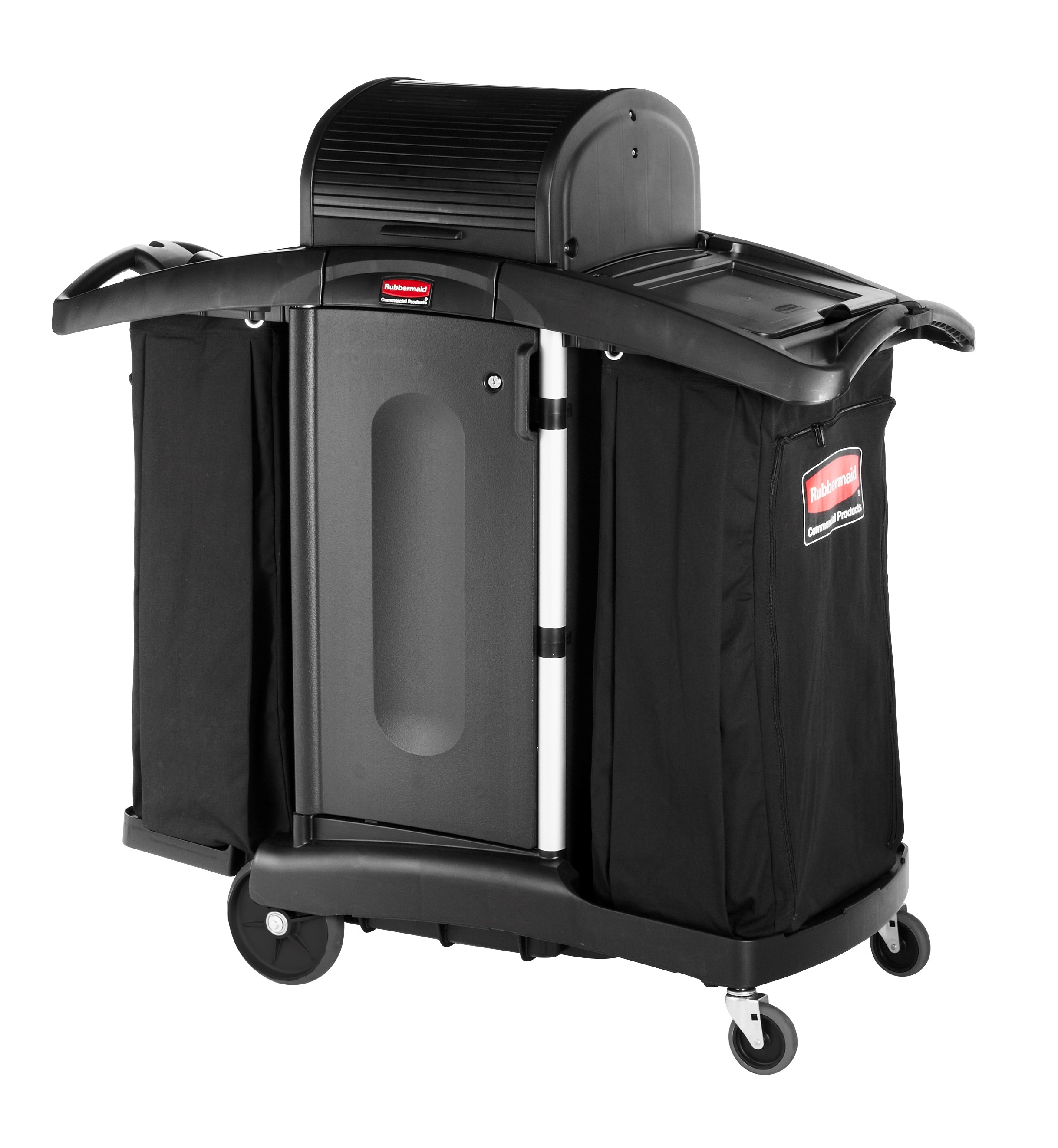 The Executive Compact Housekeeping Cart is a complete system solution for housekeeping. Adjustable storage options easily accommodate specific cleaning supply needs and provide flexibility.