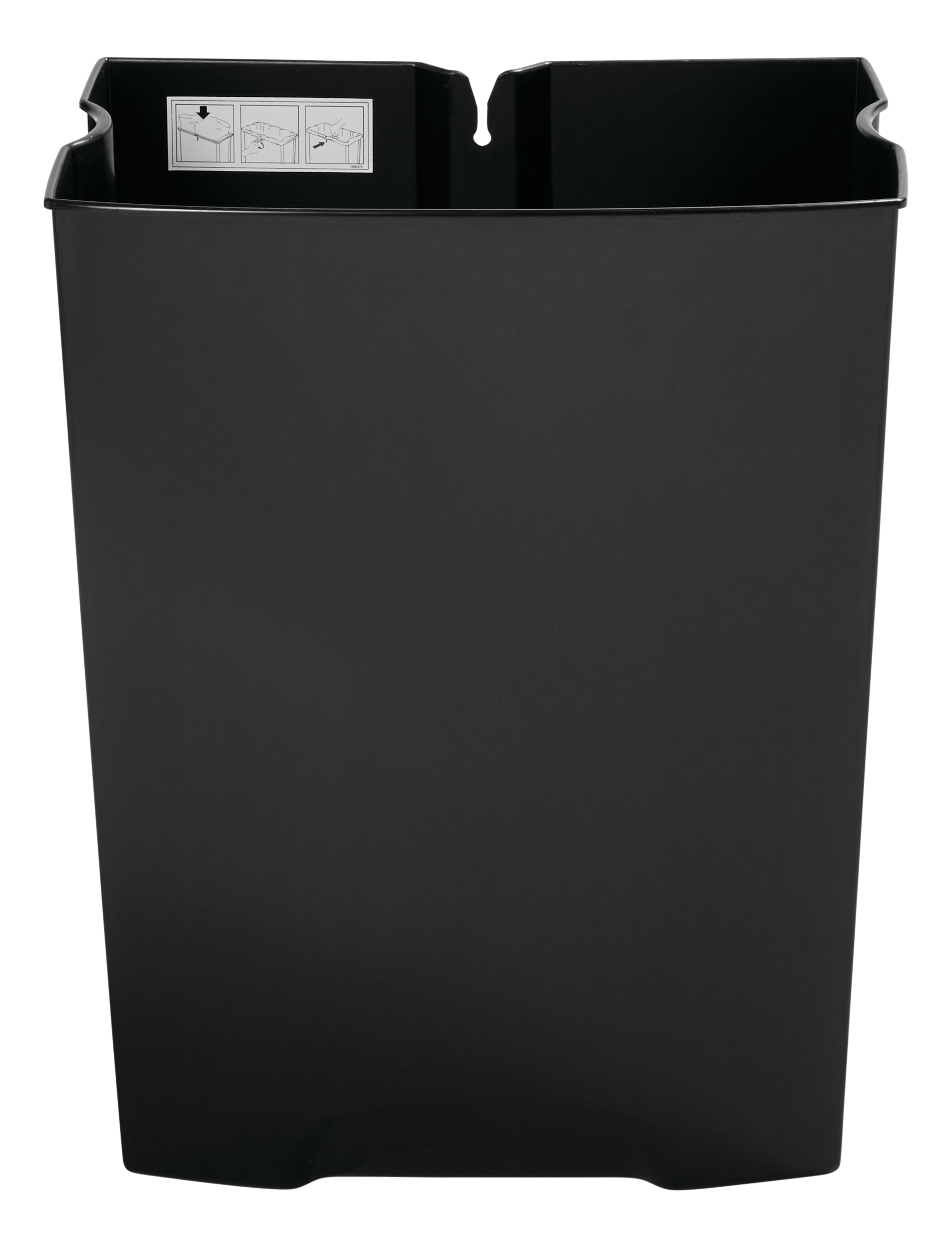 De Rubbermaid Commercial Slim Jim® Front Step-On Binnenbak heeft een langere levensduur dan de Rubbermaid Commercial Slim Jim® Front Step-On Container (afzonderlijk verkocht). Deze binnenbak is gemaakt van duurzaam, lekvast plastic en heeft gladde contouren voor een eenvoudige reiniging en een haak voor het vastzetten van de zak.