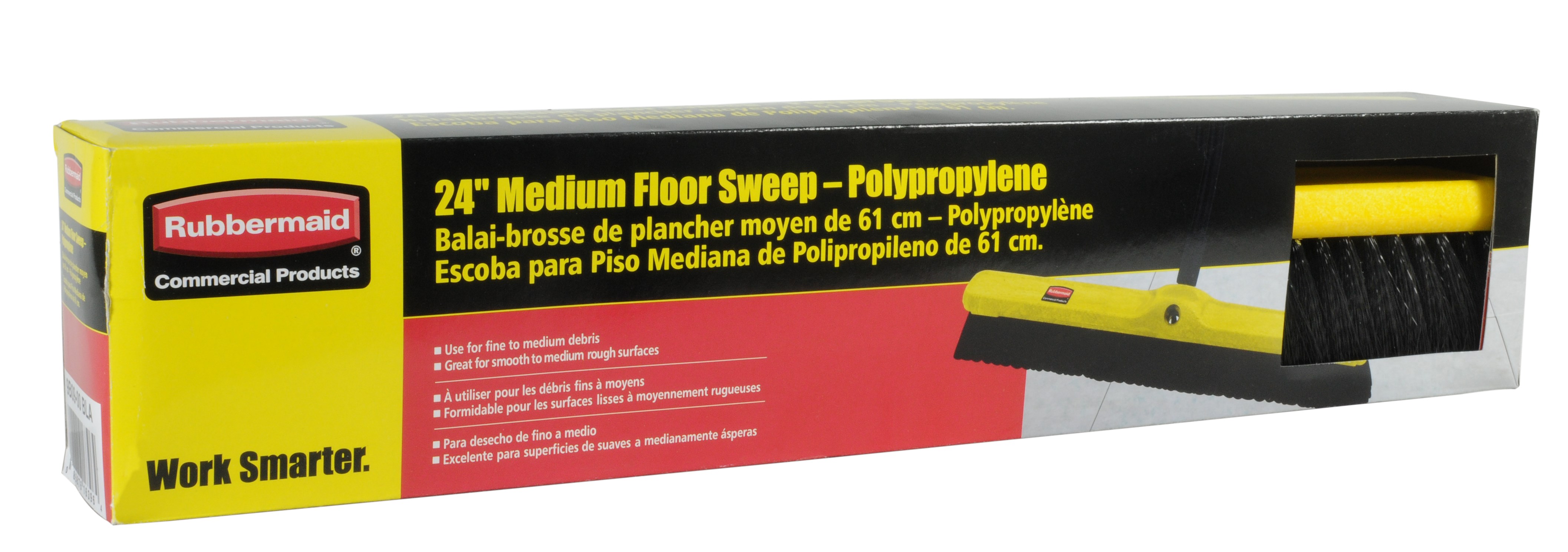 The Rubbermaid Commercial Medium Floor Sweep Push Broom Head is designed to sweep up light to medium debris on different surfaces.