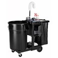 The Traditional Janitorial Cleaning Cart with zippered vinyl bag collects waste and transports tools for efficient cleaning.