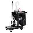 The Traditional Janitorial Cleaning Cart with zippered vinyl bag collects waste and transports tools for efficient cleaning.