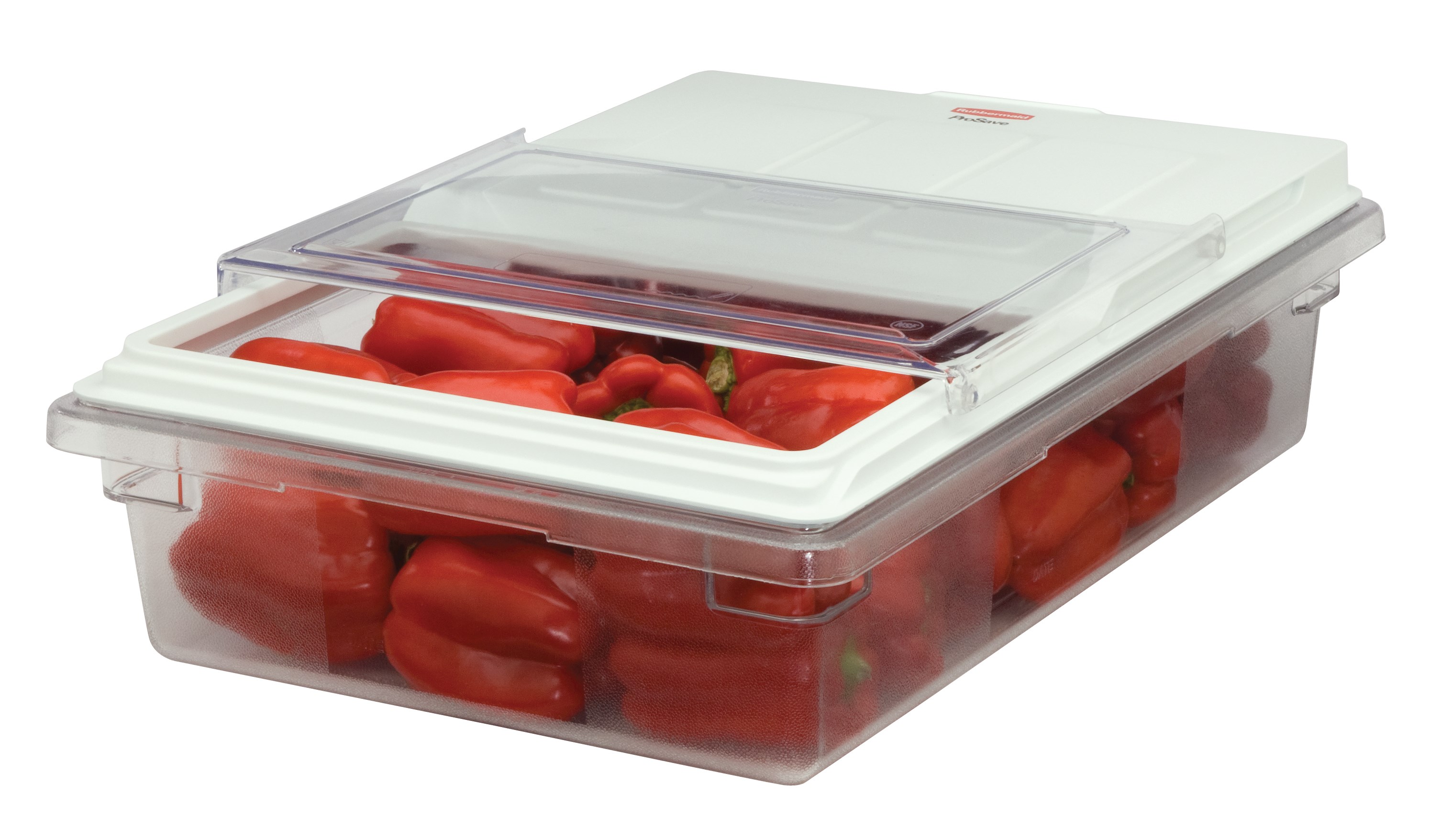 ProSave® Sliding lid helps provide an integrated solution by fitting on all clear food boxes.  The lid slides back or flips up for proper food storage and easy access.