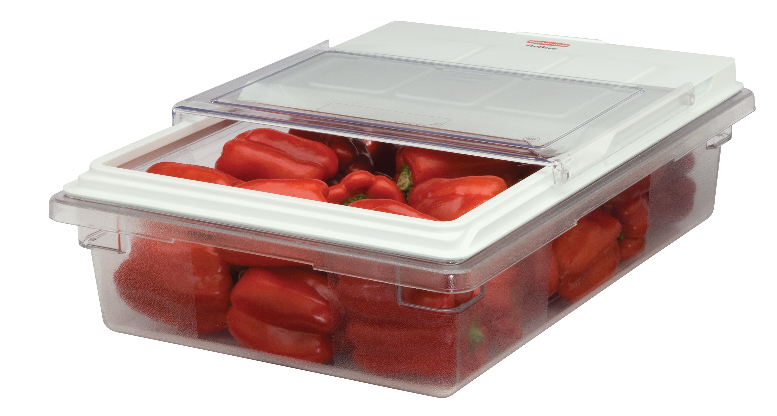 ProSave® Sliding lid helps provide an integrated solution by fitting on all clear food boxes.  The lid slides back or flips up for proper food storage and easy access.