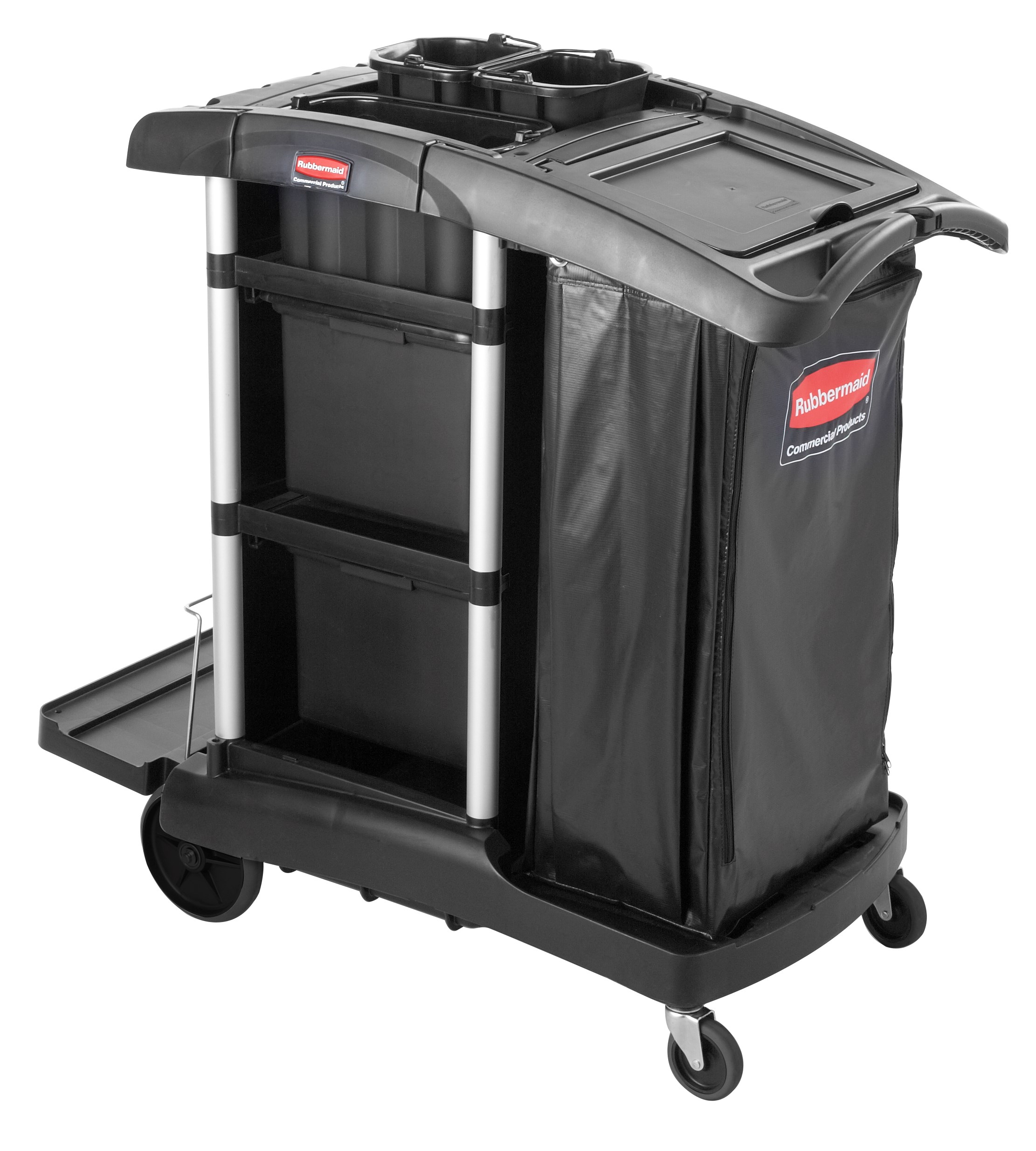 The Rubbermaid Commerical Products Executive Janitorial Cleaning Cart provides discreet removable storage bins that offer more storage and organization while leaving room for customization.
