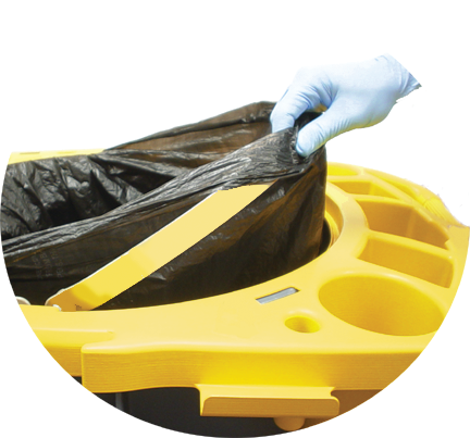 The Rubbermaid Commercial BRUTE® Rim Caddy snaps securely onto the rim of  167 l BRUTE® Containers.