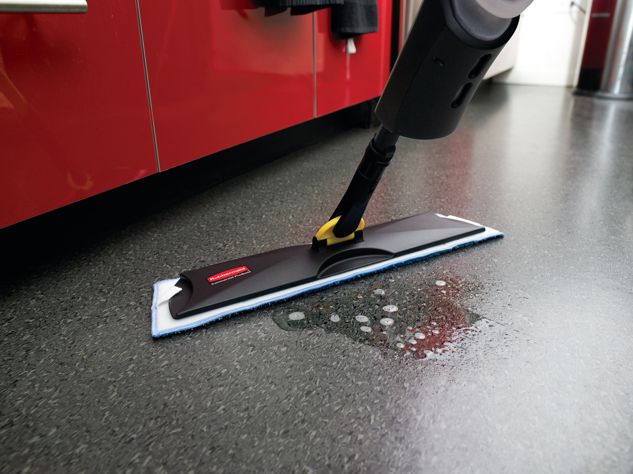 The Light Commercial Spray Mop features a lightweight and user-friendly design with cleaning solution cartridge that allows users to clean large areas without having to go back for a refill.