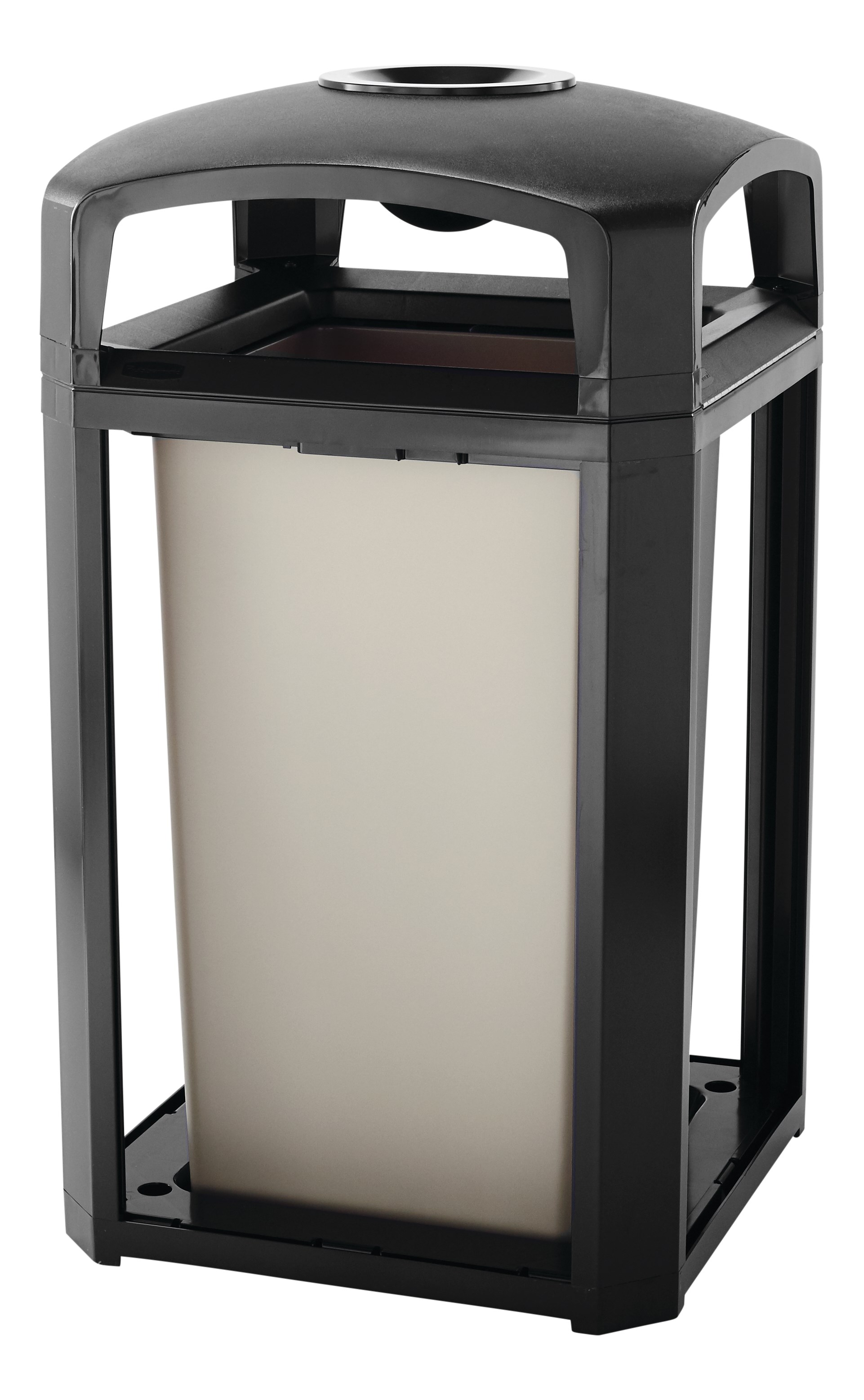 Landmark Series® Containers with Ashtray combine waste collection and smoking management for high-traffic outdoor areas. Easy-to-service design features a hinged top with a stay-open strap for access to rigid liner enabling quick waste removal.