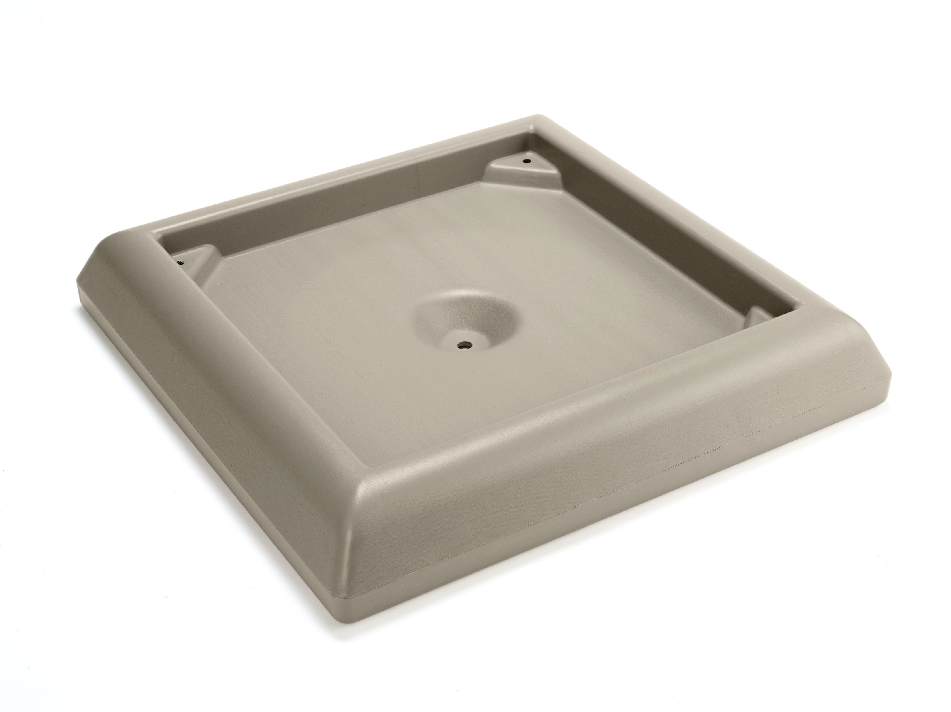 Optional weighted base is secured with screws and is available in two different size options for additional stability on the Ranger containers. Base is to be filled with sand or water