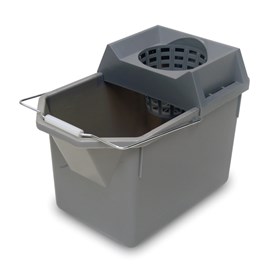 The Rubbermaid Commercial Pail and Mop Strainer Combo makes it easy to travel up and down stairs with a 15-quart pail and strainer capable of wringing a 10 oz. mop. Constructed of durable plastic it is easy to clean and nests for easy storage.