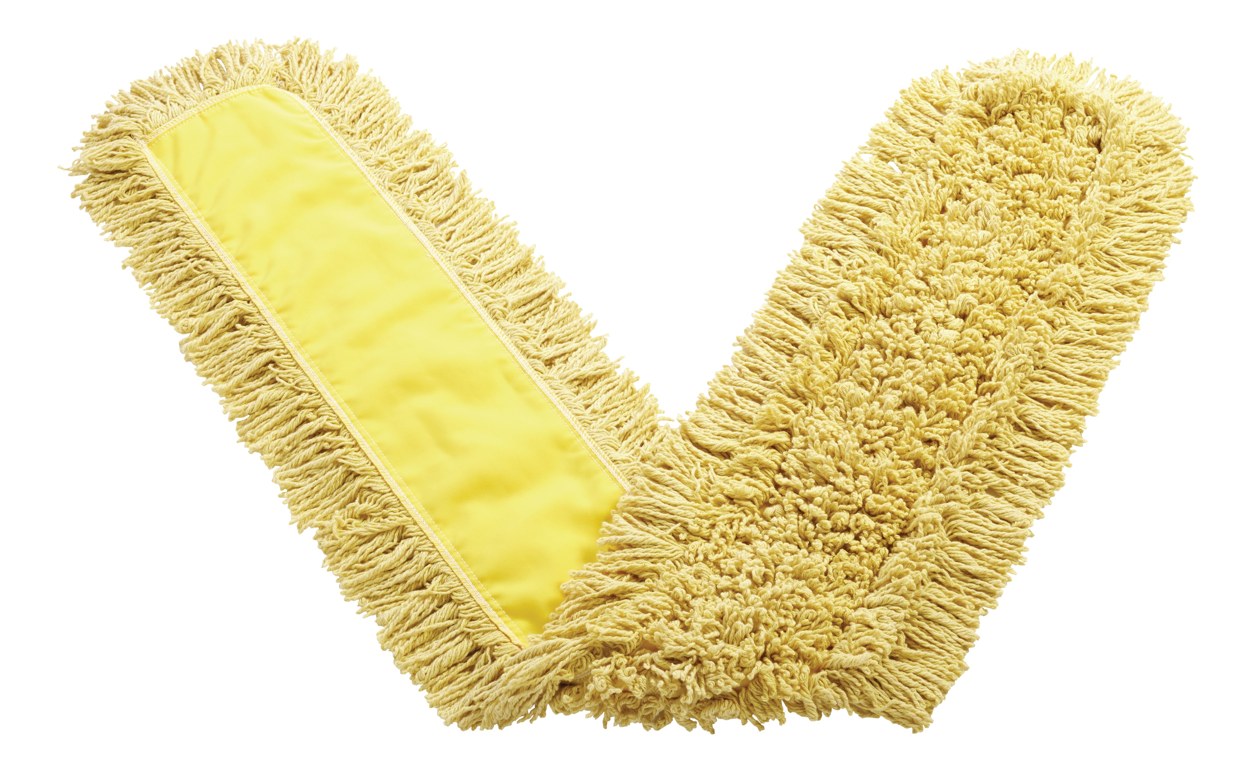 Trapper® Dust Mop 60" FGJ15800 is a looped-end, balanced-blend dust mop for general-purpose dust mopping. Pretreated, preshrunk, and fully launderable for long product life. Slip-on backing for easy setup. All-sewn construction. Recycled content: up to 65% post-industrial cotton and 35% PET plastic.