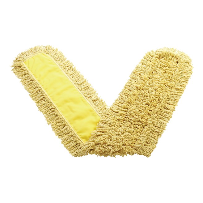 Trapper® Dust Mop 60" FGJ15800 is a looped-end, balanced-blend dust mop for general-purpose dust mopping. Pretreated, preshrunk, and fully launderable for long product life. Slip-on backing for easy setup. All-sewn construction. Recycled content: up to 65% post-industrial cotton and 35% PET plastic.