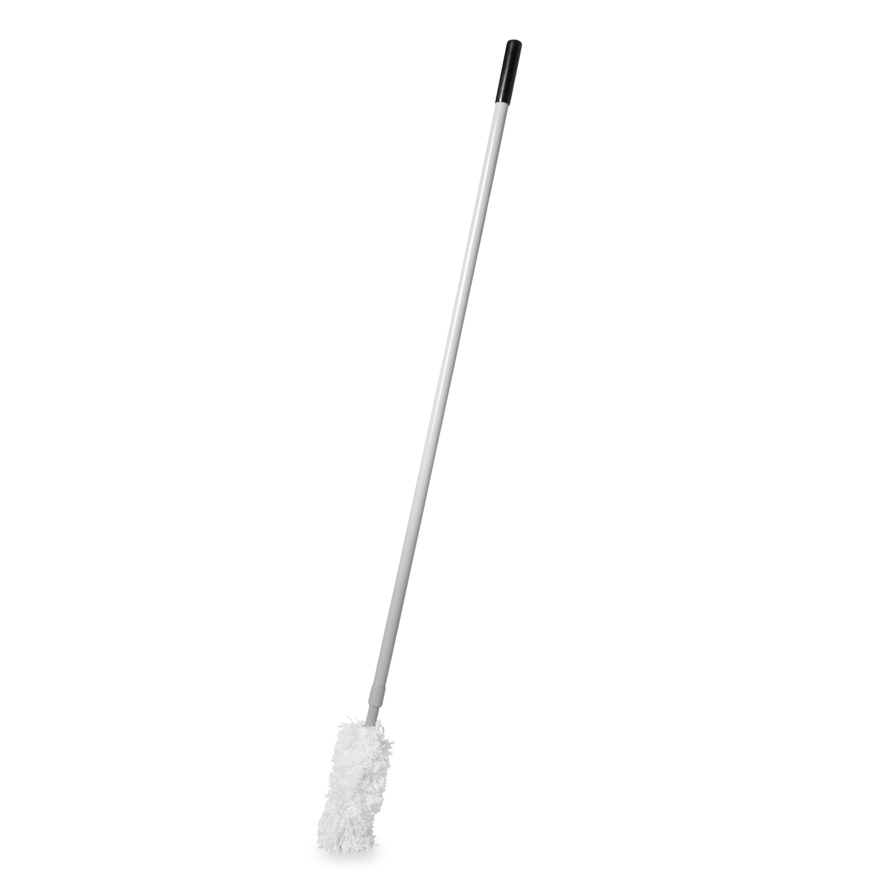 Has a telescoping handle that extends from 61 to 102-inches to reach overhead surfaces and ceilings. It has a lightweight handle for good strength-to-weight ratio and corrosion resistance. Replacement heads are available to extend product life.