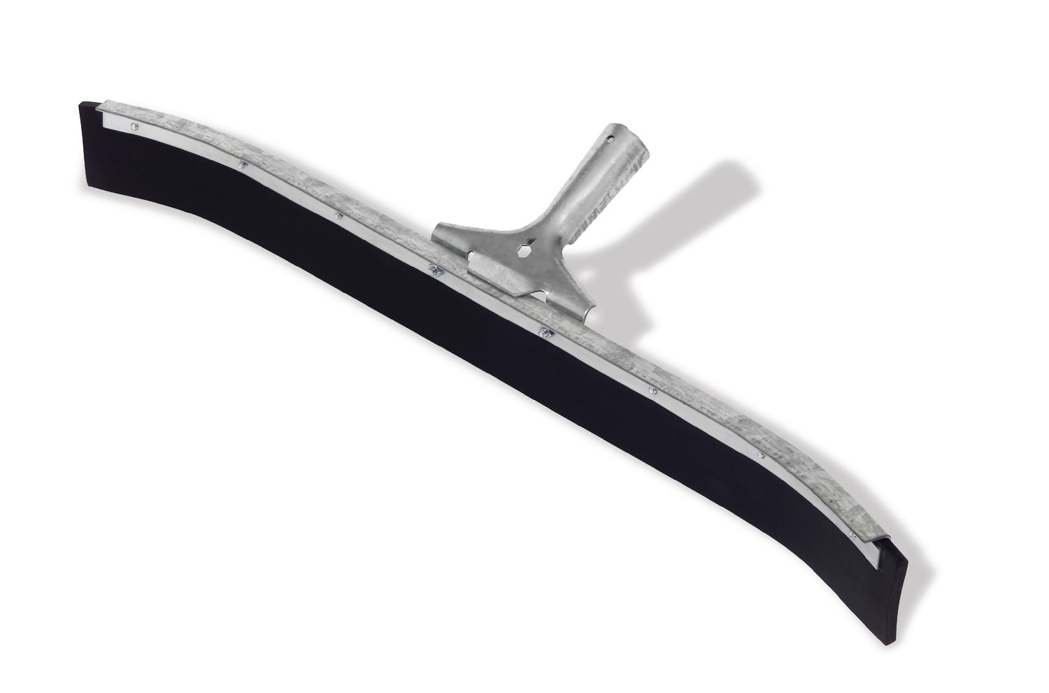 This curved floor squeegee features a dual moss rubber blade that will not leave marks. The blade is dual moss rubber. Ideal for removing liquid spills and heavy dirt in any work environment. The blade fits standard tapered handles. 24" long.
