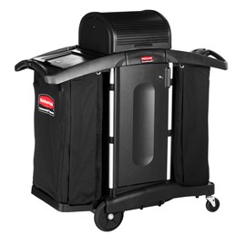 The Executive Compact Housekeeping Cart is a complete system solution for housekeeping. Adjustable storage options easily accommodate specific cleaning supply needs and provide flexibility.