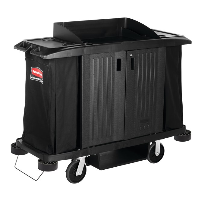 The Executive Full-Size Housekeeping Cart with Doors is a complete system solution for housekeeping with optional double bag collection and adjustable shelves.