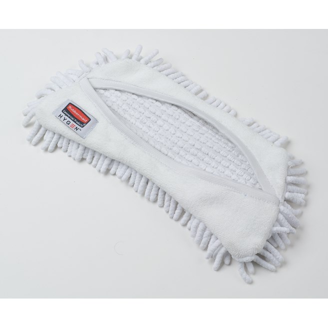 The Rubbermaid Commercial HYGEN™ Microfibre Flexi-Frame Hi-Pile Cover provides superior trapping of dust, dirt, and debris to improve wet or dry cleaning.