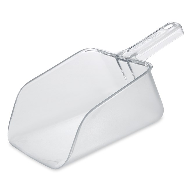 The Rubbermaid Commercial Bouncer® Ice Scoop features a smooth surface for easy cleaning.