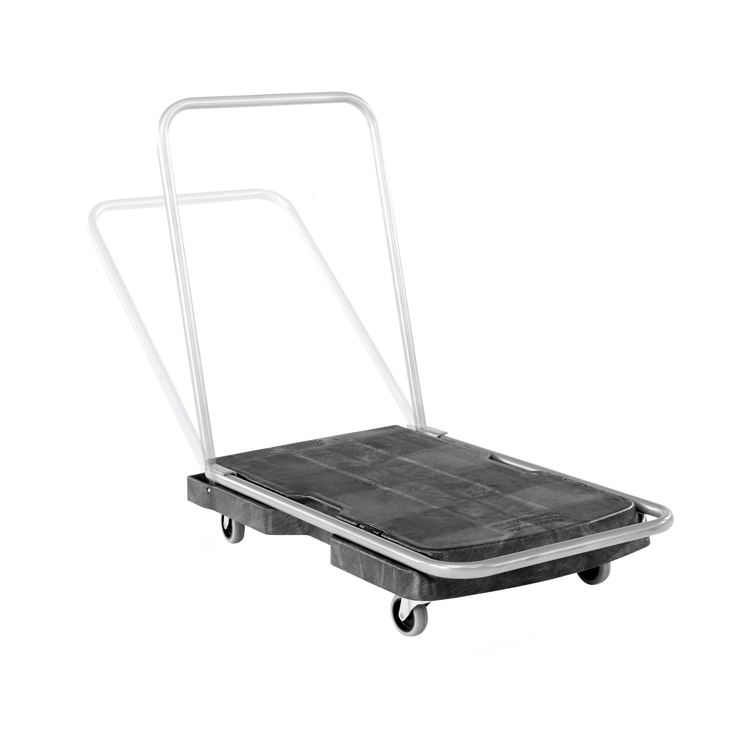 The Rubbermaid Commercial Triple Trolley efficiently transports large bulky loads and then folds flat for easy storage.