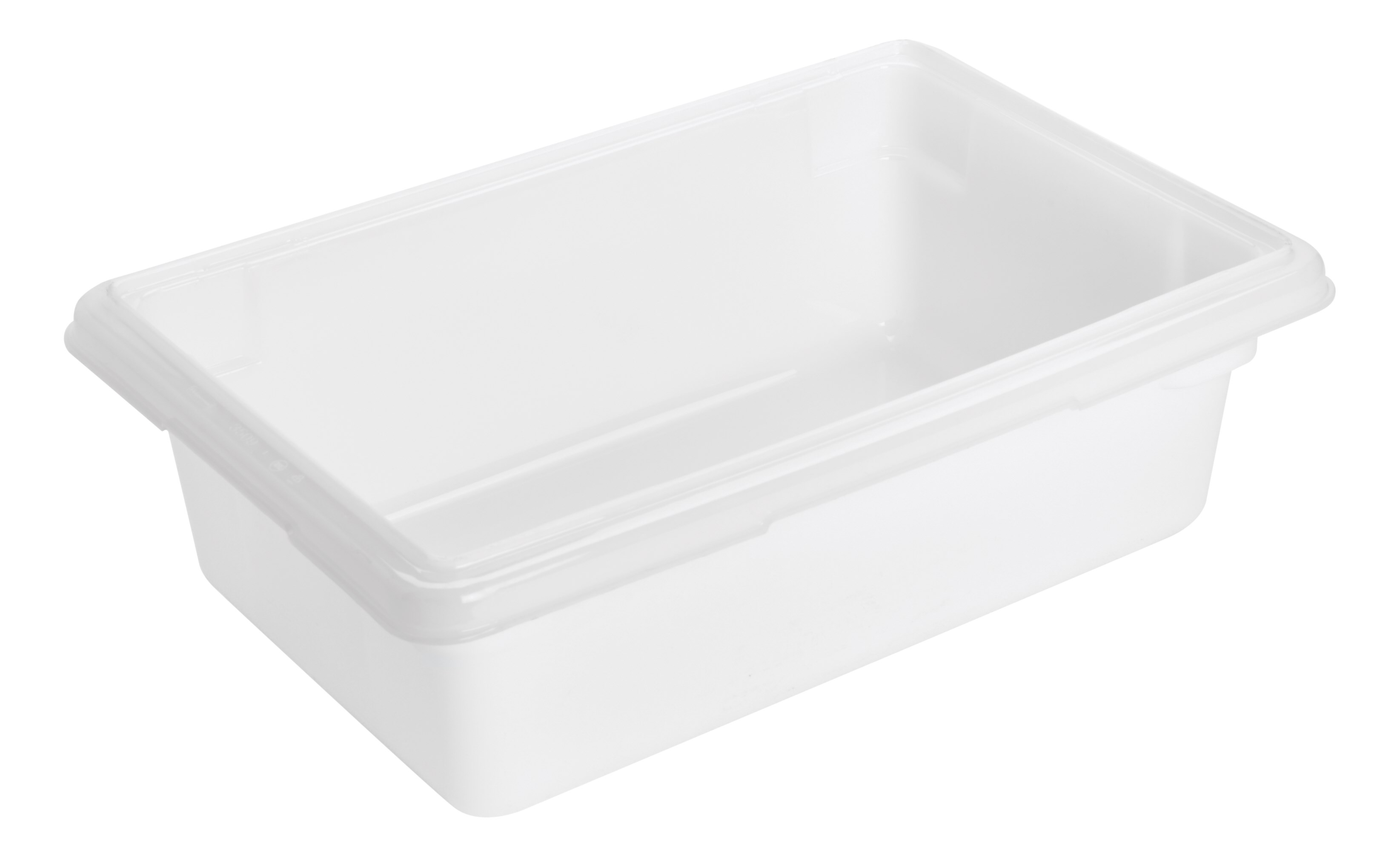 The Rubbermaid Commercial Food Storage Tote is constructed of durable polyethylene and is industry standard-sized to fit into existing racks and counters.