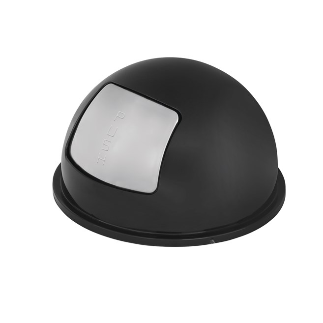The Rubbermaid Commercial Dome Tops for Steel Wastebaskets are fire-safe and puncture-resistant.