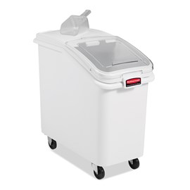 The ProSave® Ingredient and Food Storage Mobile Bin is a bulk food storage container on wheels. With a slanted front, sliding opening, and 32-ounce scoop, these food storage containers make it easy to transport ingredients.