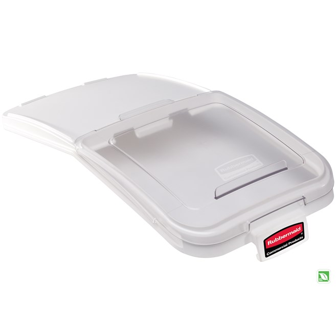 Lid for mobile ingredient bin with patent-pending one handed access and integrated measuring tool